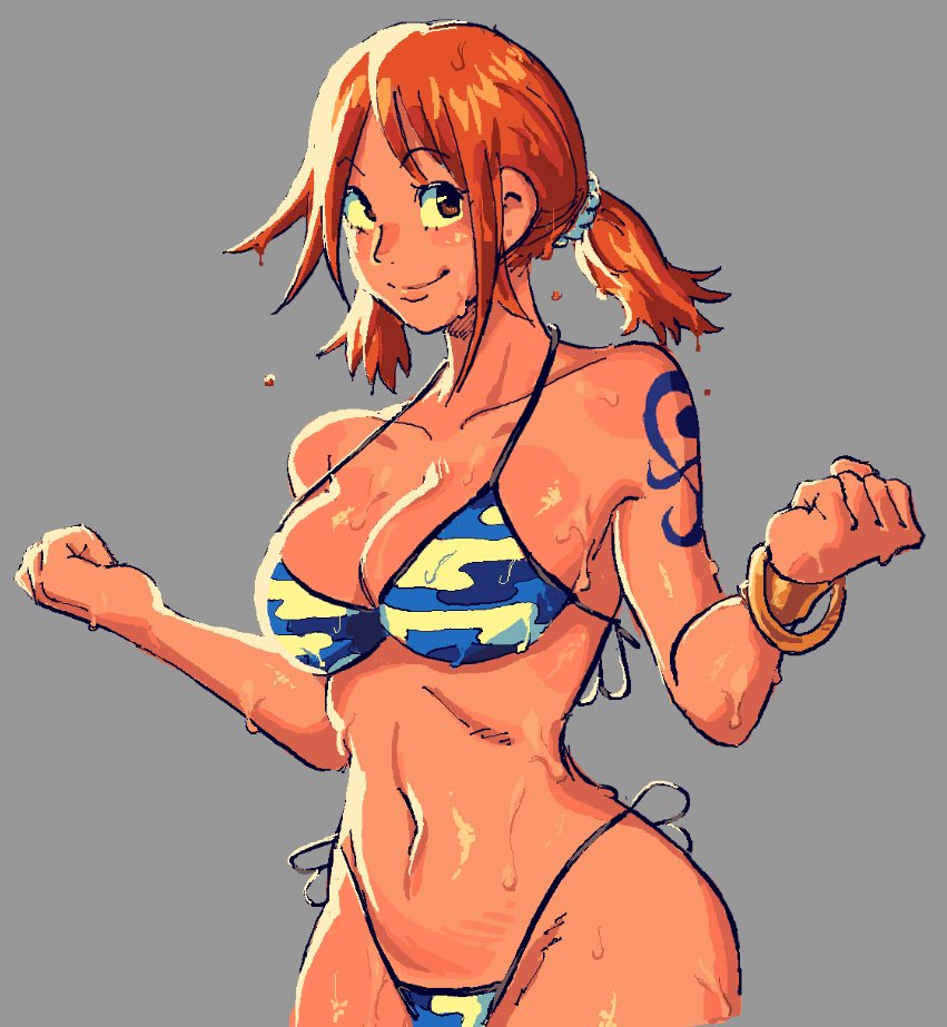 1girls 2023 bikini cleavage female female_only haidenisa nami one_piece orange_hair pre-timeskip skypiea twintails wet wide_hips