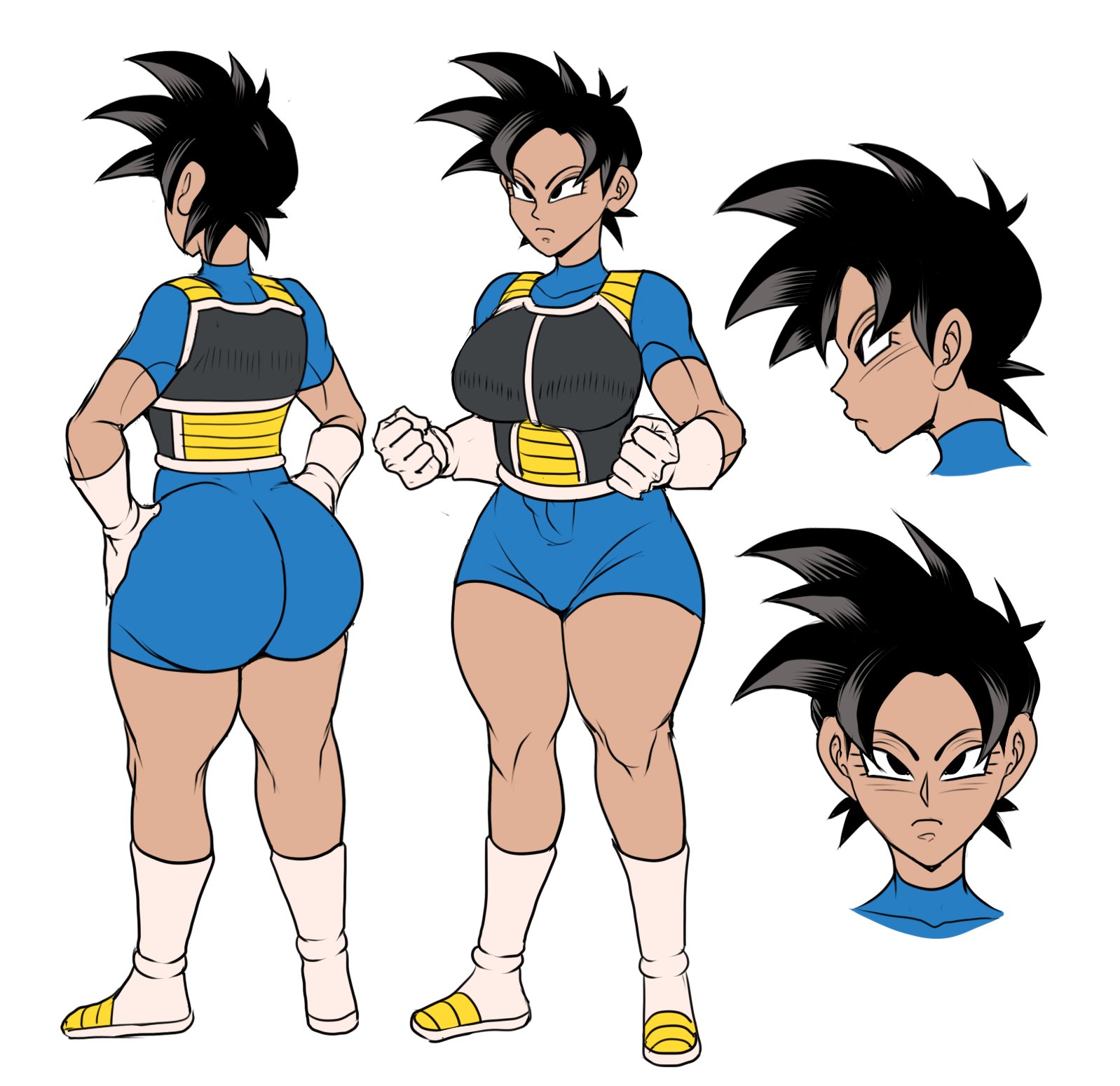 alien, alien girl, armor, armored boots, ass, big ass, big breasts, big butt, black hair, blue clothing, bodysuit, breasts, buff, clothed, detnox, dragon ball, female, gloves, oc, original character, saiyan, saiyan armor, simple background, strong female, tagme, thick, thick ass, thick hips, thick legs, thick thighs, tight clothing, tufura (detnox), white background, white gloves