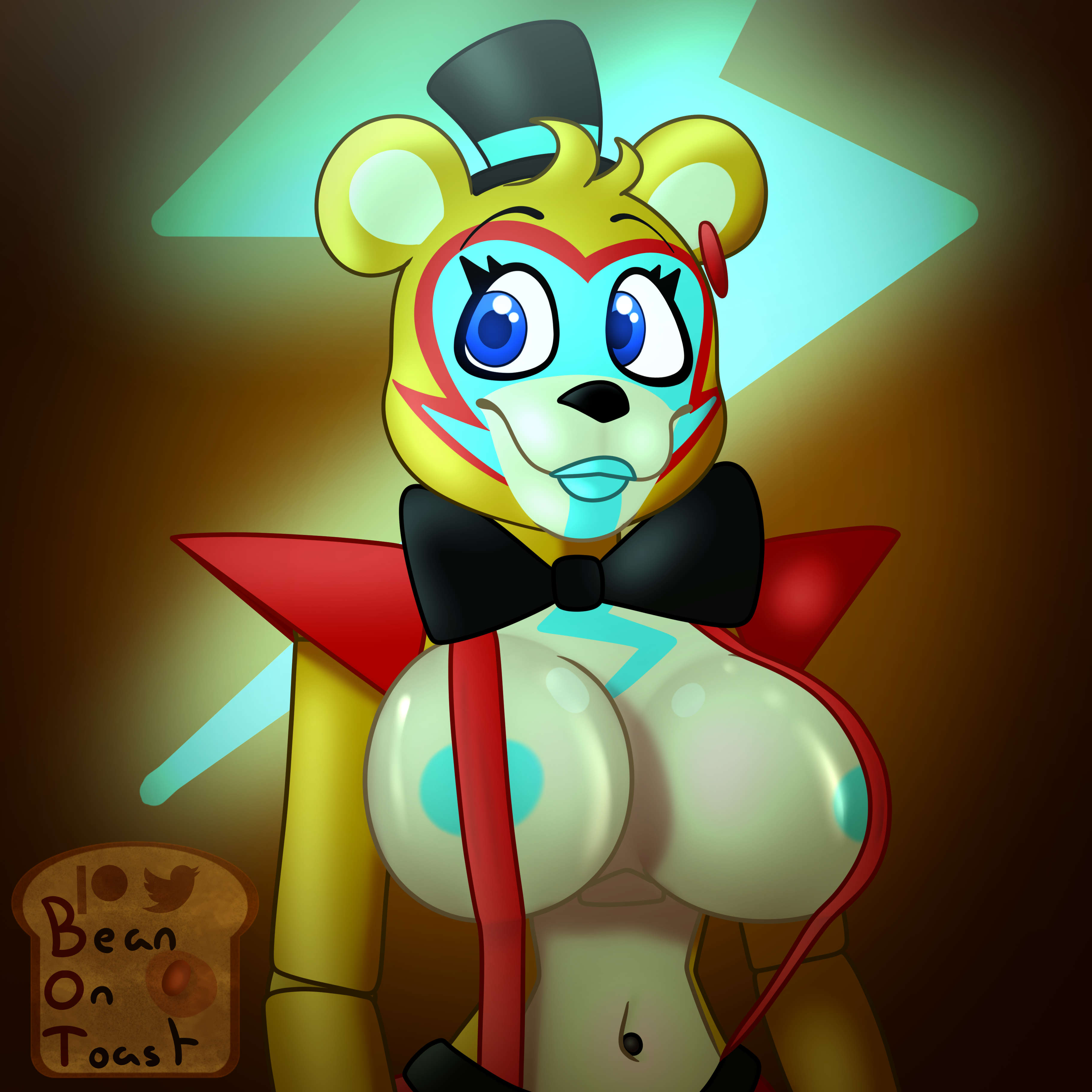 anthro, barely covered, beanontoast, big breasts, blue nipples, breasts, female, five nights at freddy's, five nights at freddy's: security breach, genderswap, genderswap (mtf), glamrock freddy (fnaf), rule 63, solo