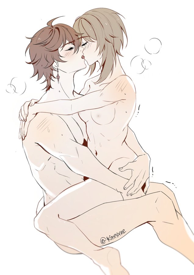 1boy 1boy1girl blonde_hair childe_(genshin_impact) cute fanon_couple female female_on_top french_kiss genshin_impact ginger ginger_hair hoyoverse kinphyre kissing kissing_while_penetrated lotus_position lumine_(genshin_impact) male mihoyo straight sweat tartaglia_(genshin_impact) tongue_kiss