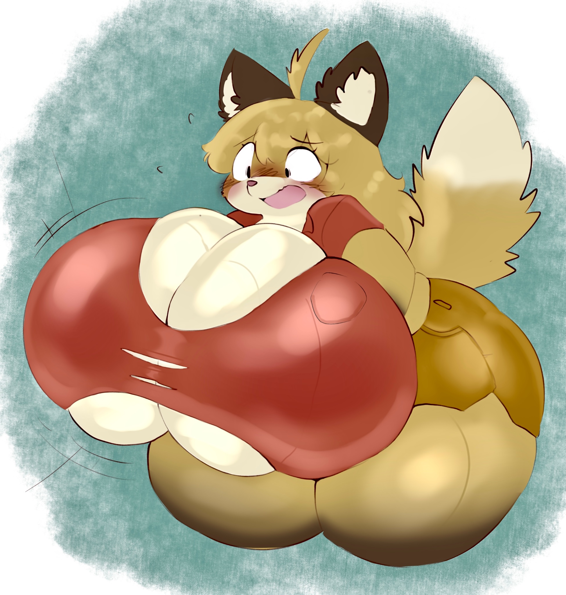 ass, ass bigger than head, ass expansion, barely contained, barely contained breasts, boob window, breast expansion, breast growth, breast growth (enlargement), breasts, breasts bigger than head, clothed, female, female only, fujiko (inazuma kat), furry, huge ass, huge breasts, hyper breasts, inazuma kat, no bra, ripped clothing, shortstack, thick thighs, tight clothing, underboob, wide hips