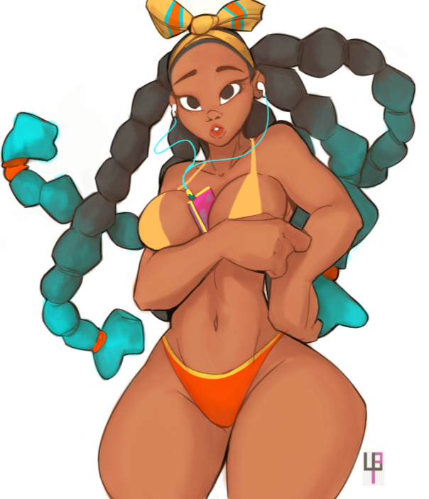 1girls bikini black_eyes black_hair capcom dark-skinned_female dark_skin female female_only fully_clothed hourglass_figure kimberly_jackson safe_for_work solo street_fighter street_fighter_6 swimsuit tomphelippe wide_hips