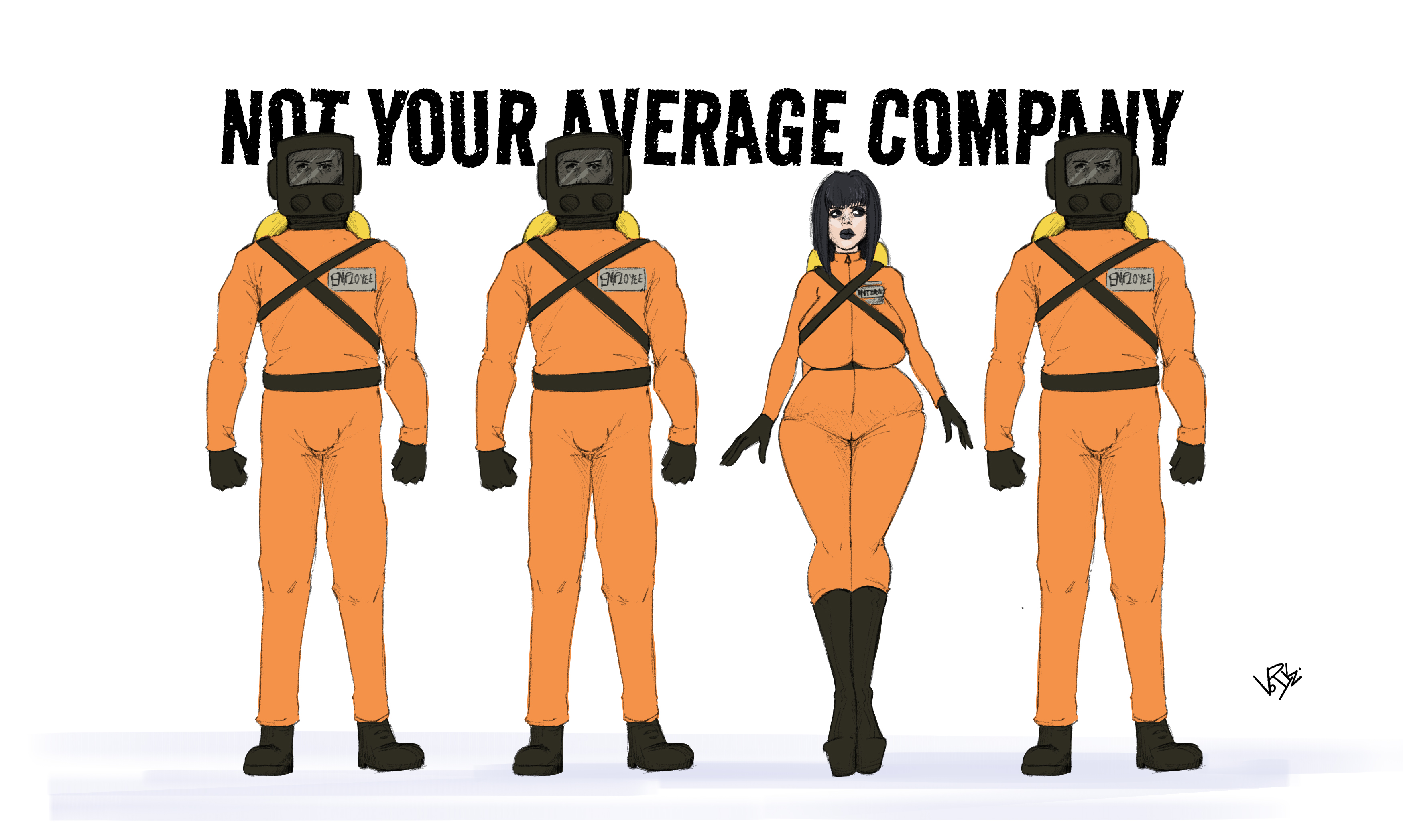 3boys, ass, bodysuit, breasts, cameltoe, female, huge ass, huge breasts, huge butt, huge thighs, lethal company, male, original character, pussy, vortukin, worker (lethal company)