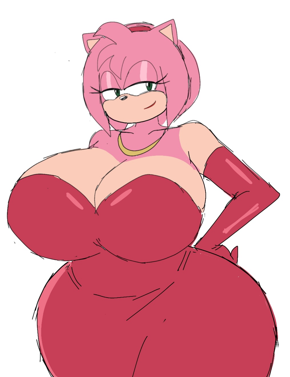 1girls, alternate breast size, amy rose, anthro, ass, big ass, big breasts, boob window, breasts, clothed, dress, female, female only, fur, furry, gigantic breasts, huge ass, huge breasts, large breasts, momiji (artist), no bra, sega, sideboob, solo, sonic (series), sonic the hedgehog (series)