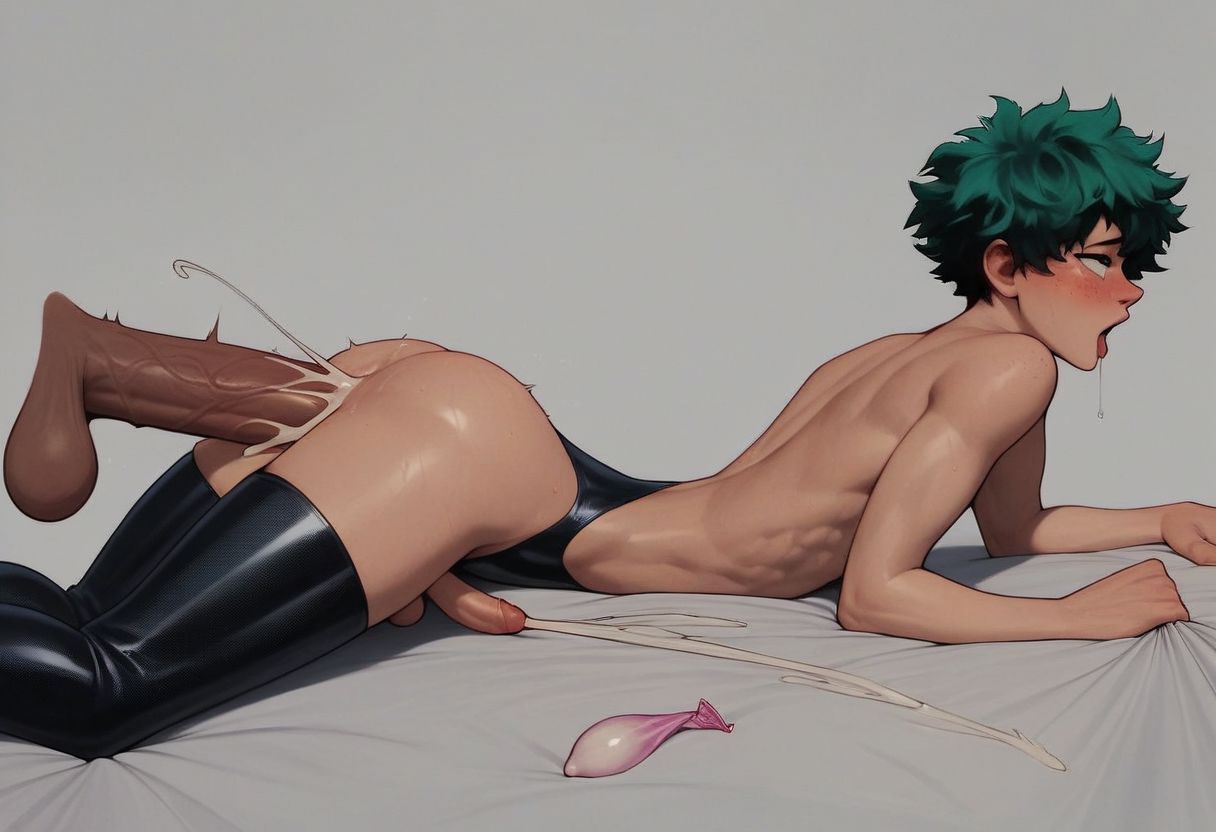 2boys, ai generated, anal sex, big penis, cerberuspup77926, cum, cum inside, cute male, deku, disembodied penis, drooling, ejaculation while penetrated, feminine male, gay, izuku midoriya, laying, laying on bed, laying on stomach, male, male only, multiple boys, multiple males, my hero academia, penis, sex, used condom, veiny penis, yaoi