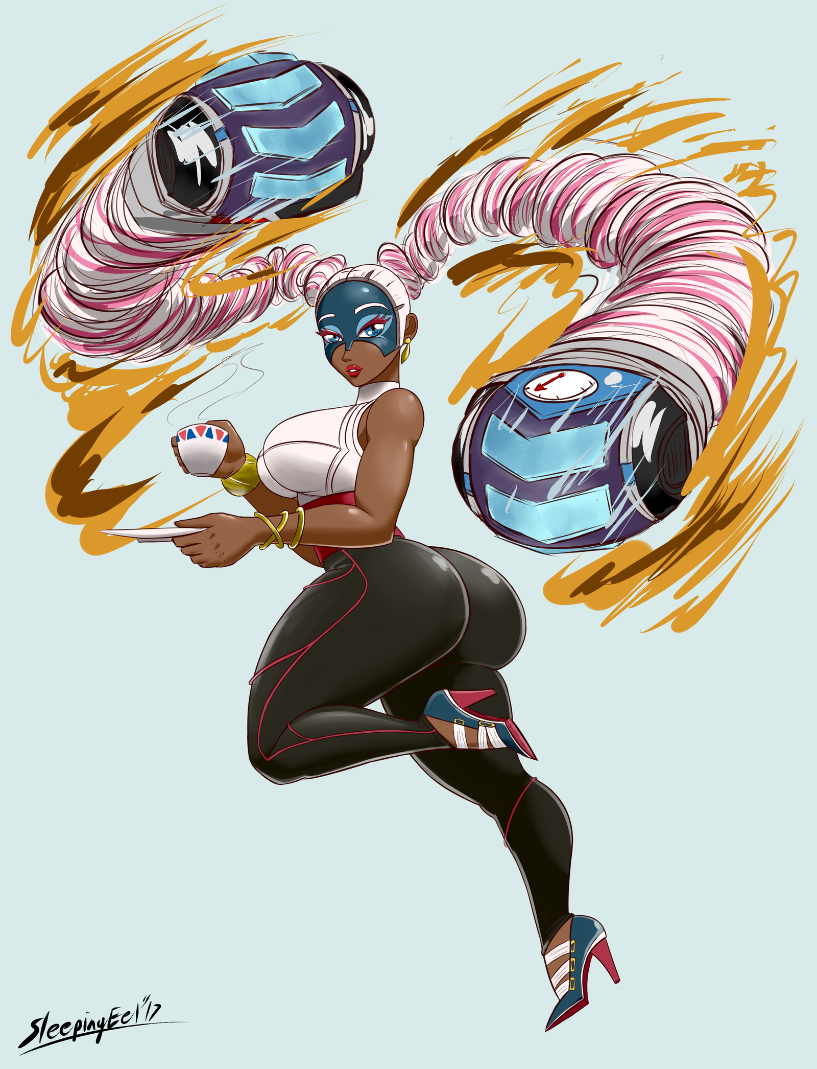 arms (game), ass, breasts, dark skin, female, nintendo, sleepingeel, twintails, twintelle, white hair