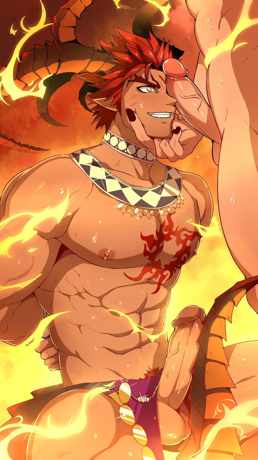 2boys fellatio ifrit ifrit_(tokyo_afterschool_summoners) male male_only mazjojo tagme tokyo_afterschool_summoners yaoi