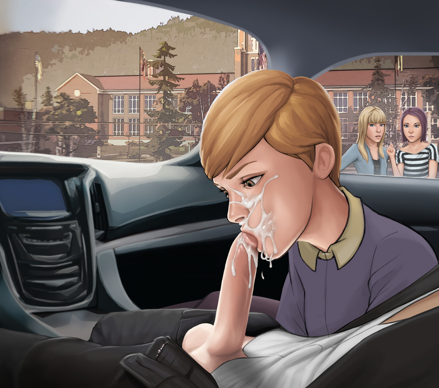 3girls, being watched, blonde hair, car, car interior, cuckquean, cum, cum in mouth, cum inside, cum on face, exhibitionism, exhibitionist, exposed, exposed penis, facial, fellatio, female, itristran, life is strange, male, mark jefferson, oral, partial male, penis, public, public sex, school, short hair, spying, straight, student, teacher, vehicle, victoria chase, voyeur, voyeurism, watching