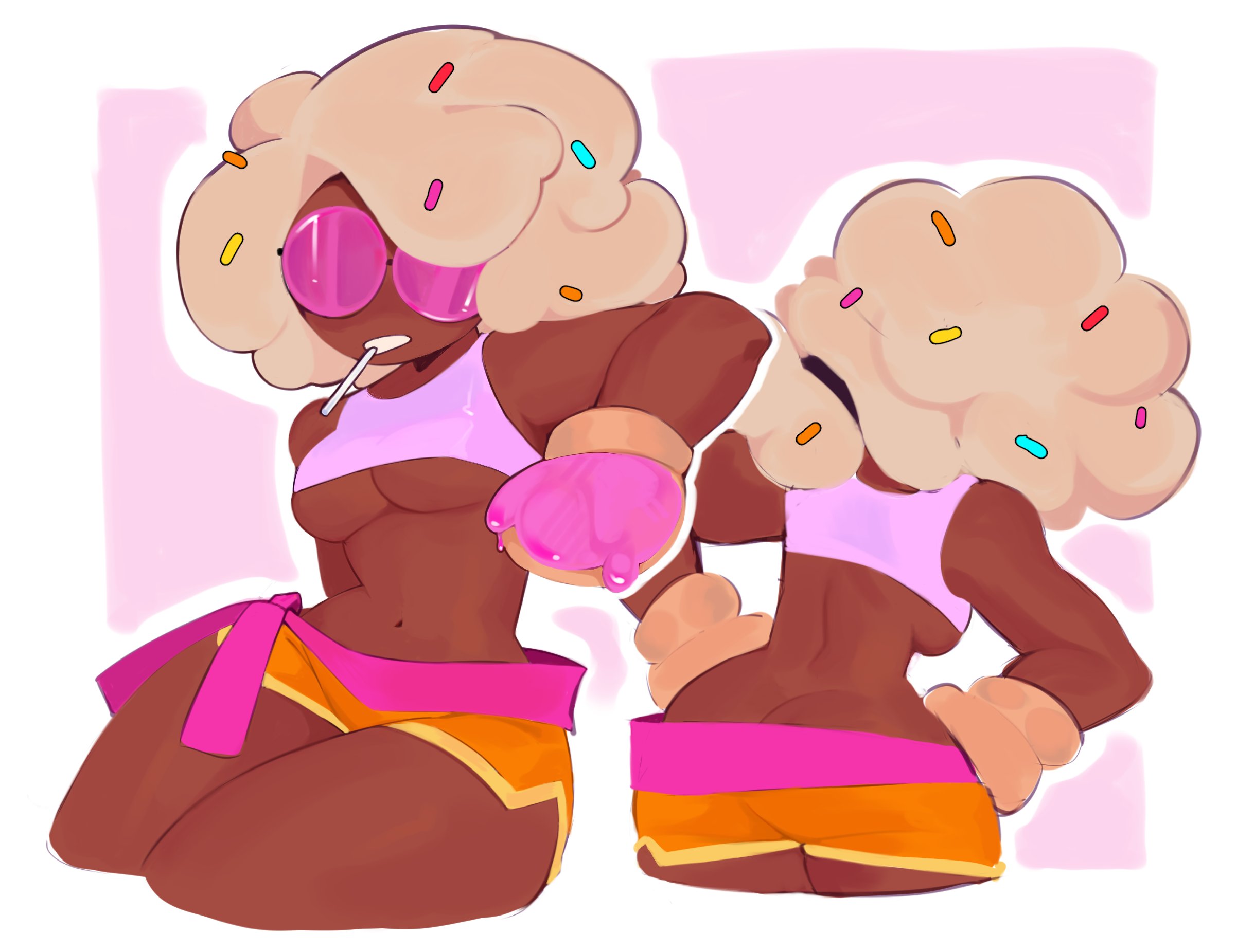 1girls, ass, brawl stars, breasts, dark skin, dark-skinned female, female, female only, multiple views, navel, rosa (brawl stars), short shorts, shorts, sleepy conito, sugarplum rosa (brawl stars), tagme, thighs, underboob