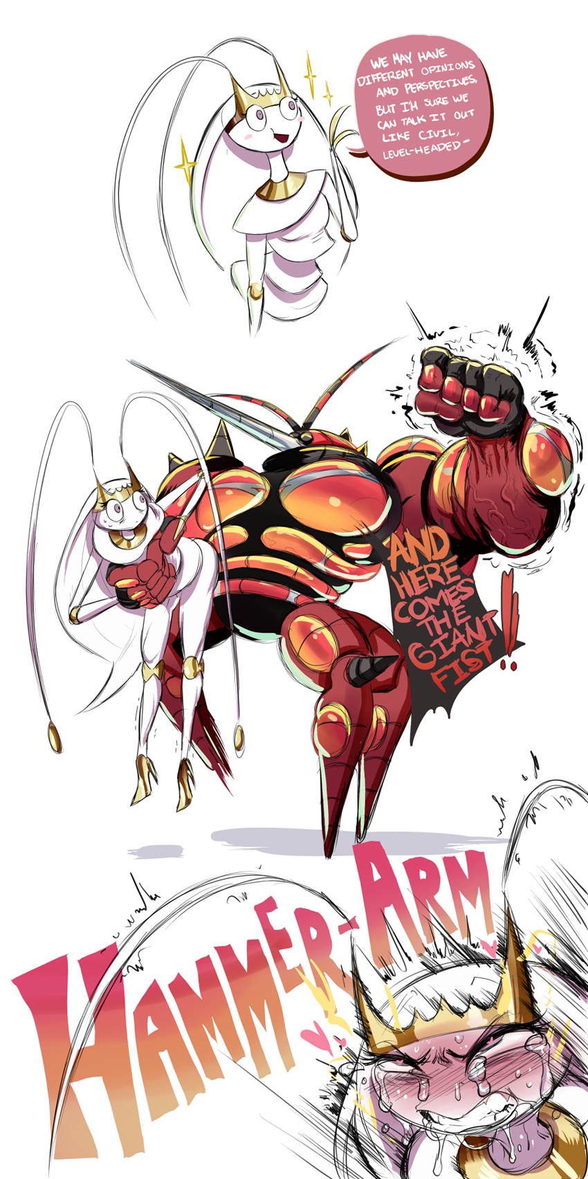 3koma ahe_gao ambiguous_gender antennae anthro ass big_hands black_eyes blush buzzwole clenched_teeth comedy dialogue drooling empty_eyes eyelashes funny girly heart heart-shaped_pupils high_heels holding humor implied_fisting insect interspecies jlullaby motion_lines muscular nintendo no_nipples nude organic_high_heels pheromosa pink_eyes pokémon_(species) pokemon pokemon_(species) pokemon_sm red_skin rolling_eyes saliva shadow size_difference spongebob_reference sweat tagme tears thick_thighs torso_grab trembling ultra_beast veins wet white_background white_skin wide_hips