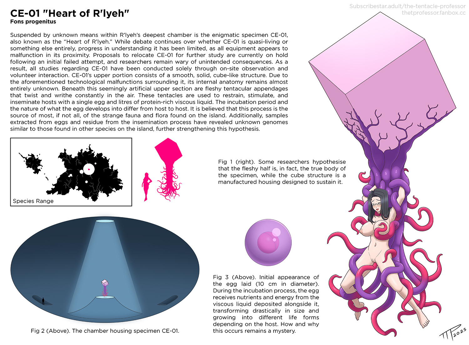 big breasts, egg, egg implantation, egg laying, glasses, impregnation, interspecies, interspecies impregnation, long hair, lore, monster, monster on female, original, original character, oviposition, professor ashley (ttp), sci-fi, tentacle, the tentacle professor, vaginal egg implantation, vaginal oviposition, vaginal penetration