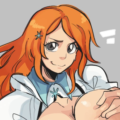 bleach, bleach: the thousand-year blood war, breasts, female, grey eyes, huge breasts, inoue orihime, large breasts, long hair, noodleshopkenz, orange hair, ramenshopkenz, simple background