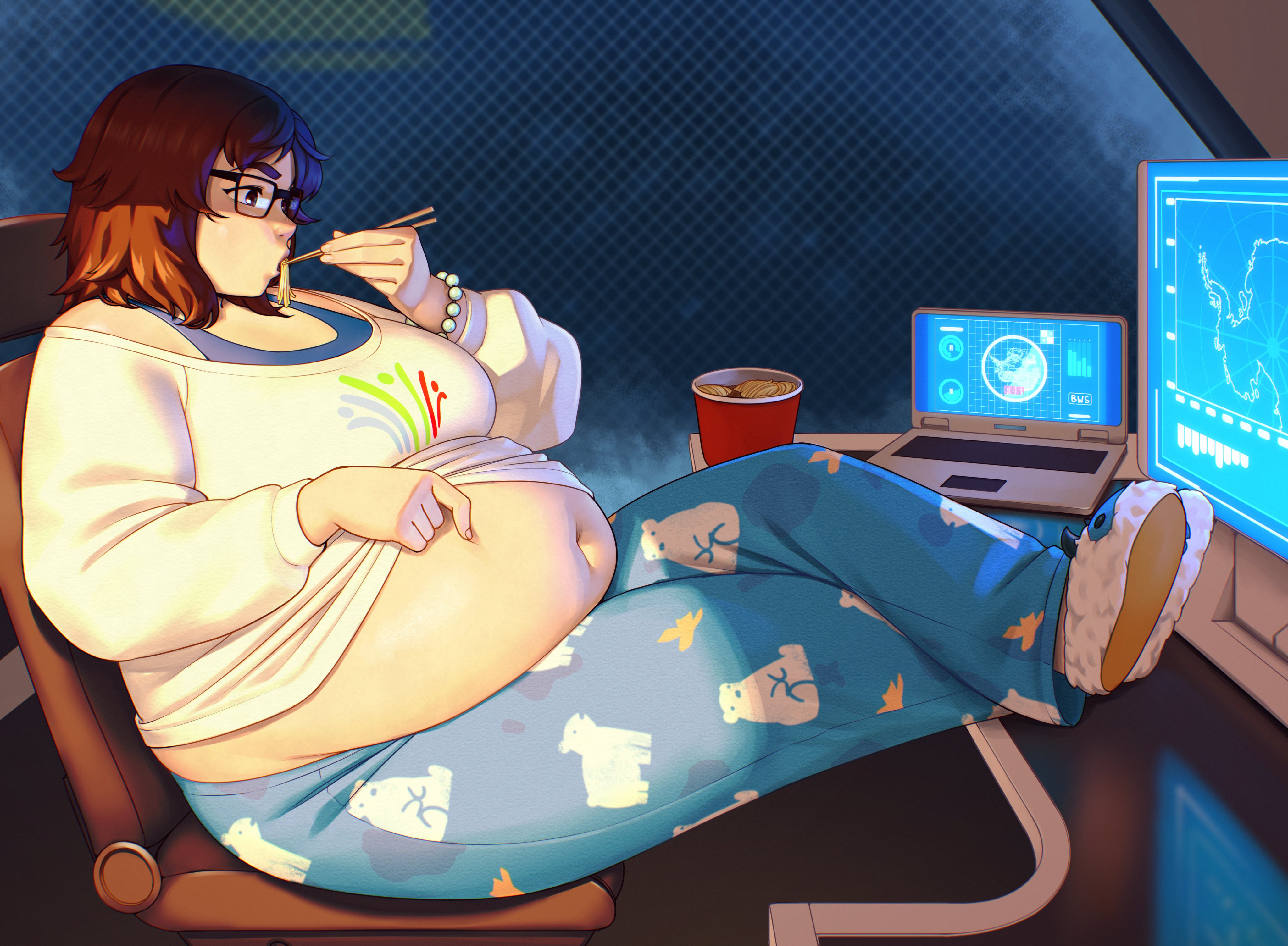 1girls, absurd res, bbw, belly, belly overhang, better with salt, blizzard entertainment, brown eyes, brown hair, chubby, chubby female, clothed, clothing, digital media (artwork), eyebrows, eyelashes, fat, female, female focus, female only, glasses, glistening, glistening body, hi res, hourglass figure, light skin, light-skinned female, mei (overwatch), motion lines, overwatch, solo, tagme, video games, voluptuous, voluptuous female, wide hips
