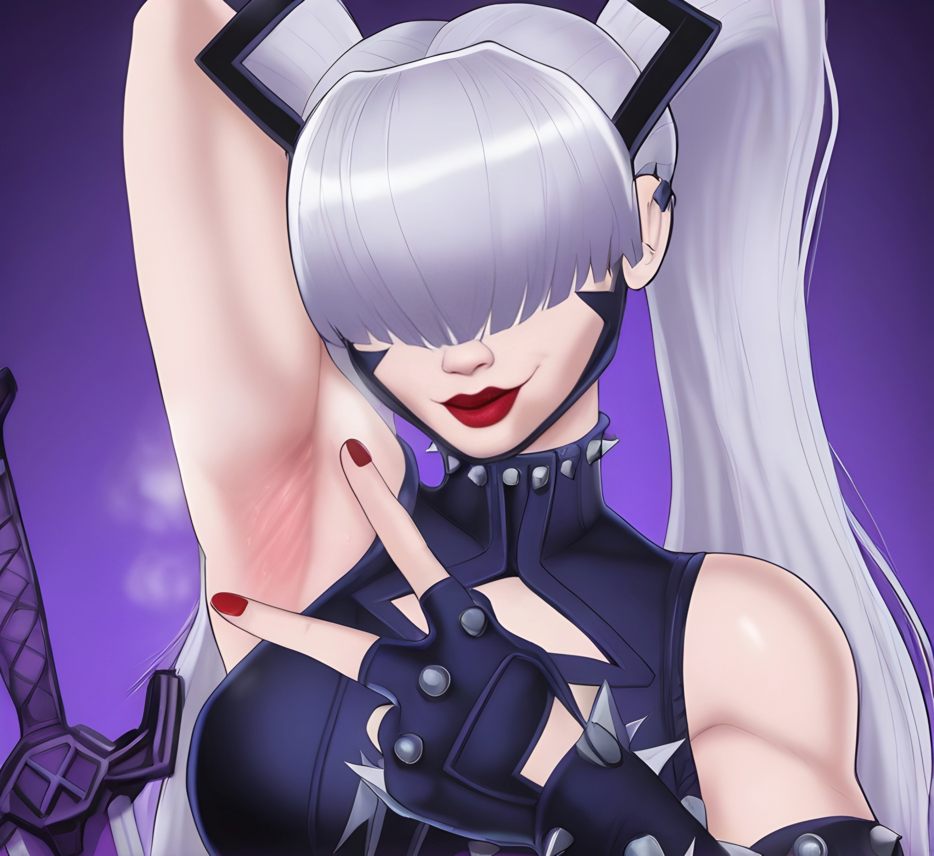 2025, ai generated, armpit, armpit fetish, armpits, arms up, female, gray hair, magik (illyana rasputin), magik (marvel rivals), magik (punkchild), marvel, marvel comics, marvel rivals, tagme, vampiregurl (artist)