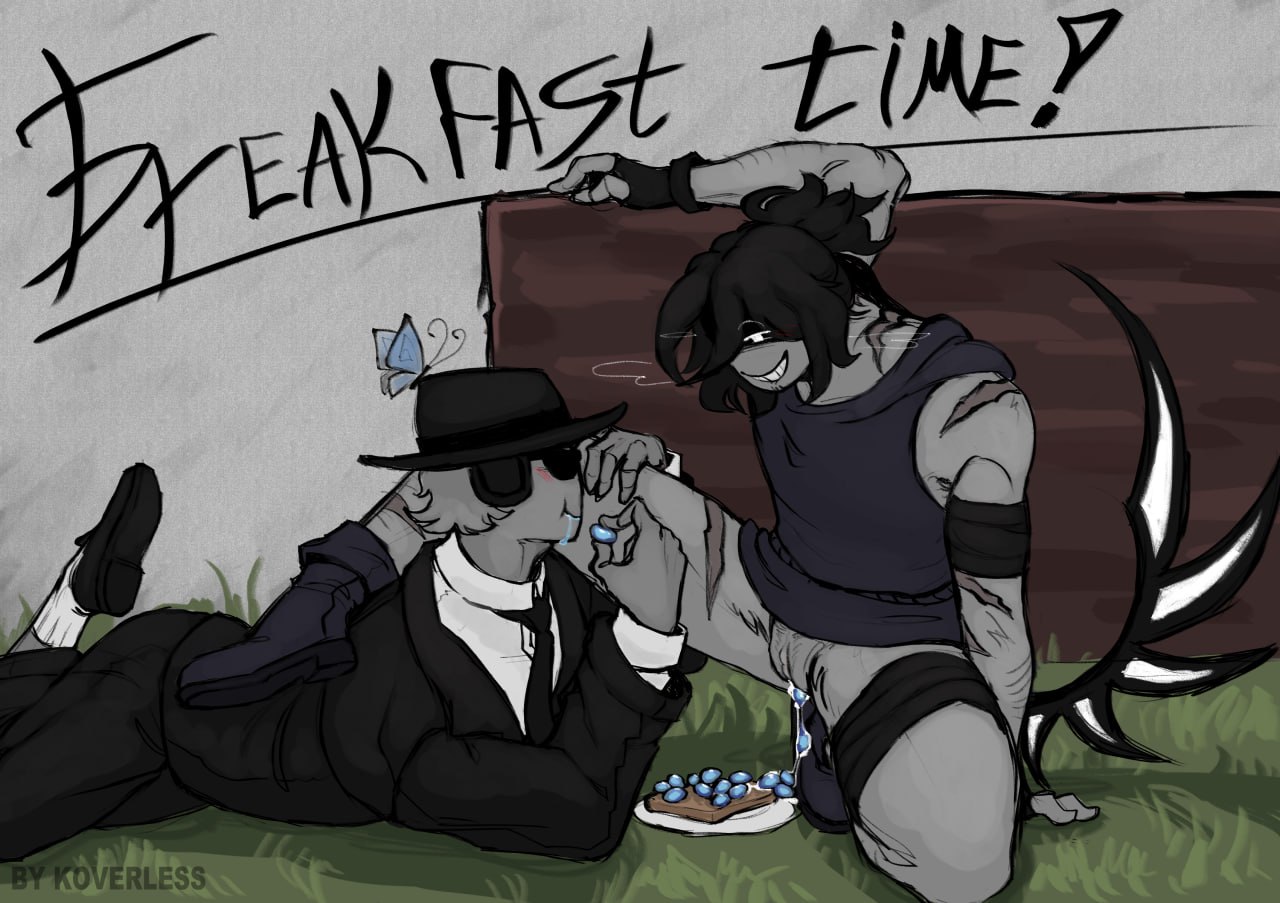 artist name, black clothing, black hair, bottomless, chance (forsaken), clothed, cuntboy, cuntboy/male, eating, eating food, egg, egg laying, english text, forsaken (roblox), hair, intersex, koverless, laying egg, no panties, no pants, nonbinary, pussy, pussy hair, pussy juice drip, roblox, roblox game, robloxian, scars, scars all over, text, two time, watermark