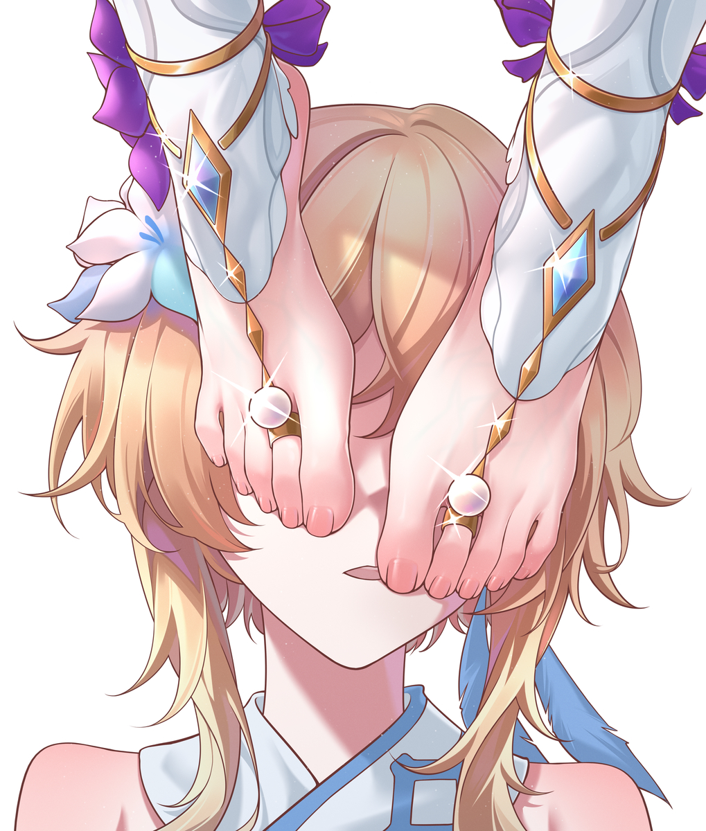 2girls, barefoot, chan sang, feet, feet on face, female, female only, foot fetish, foot focus, genshin impact, lumine (genshin impact), nilou (breeze of sabaa) (genshin impact), nilou (genshin impact), toes