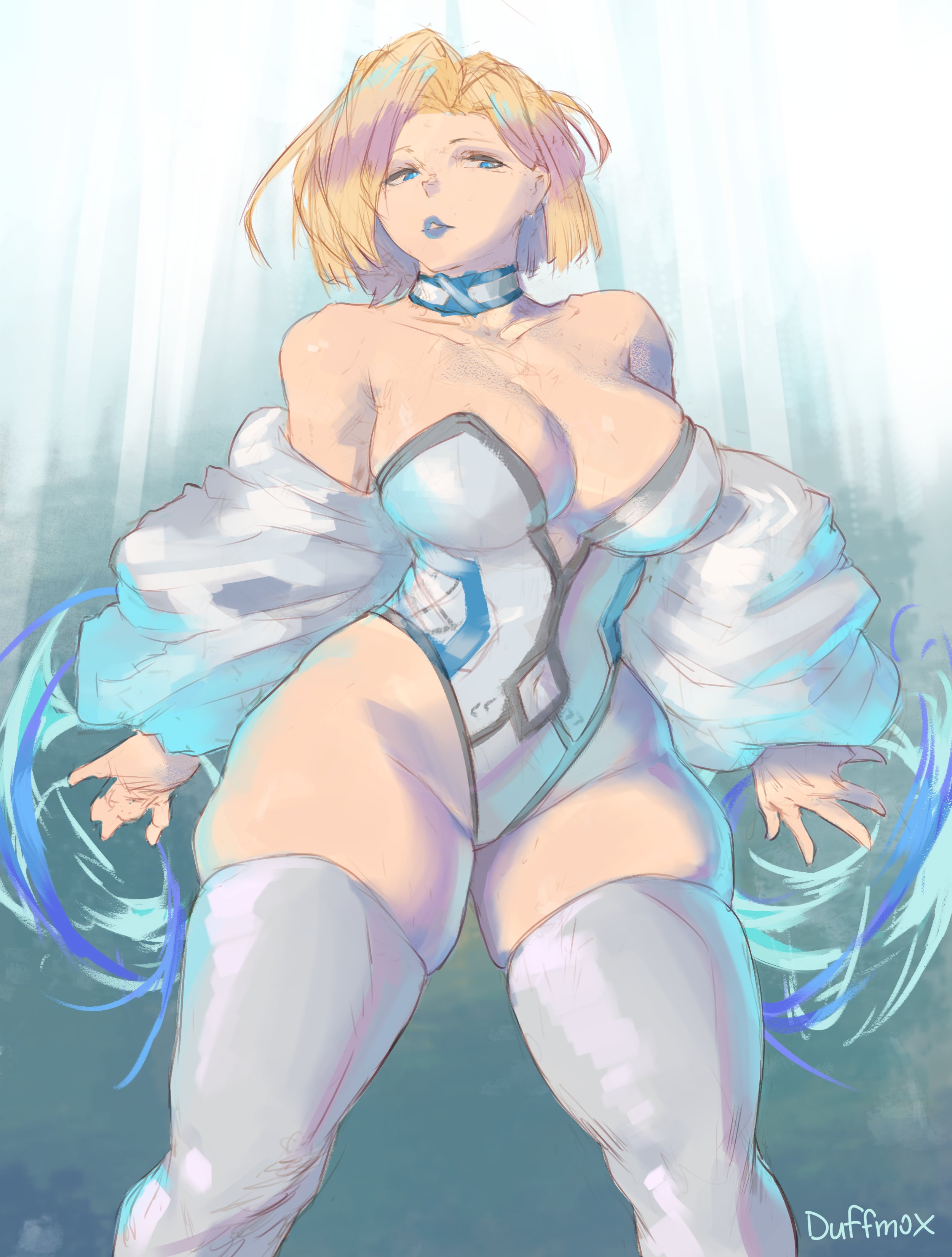 1girls, absurd res, artist revision, athletic, athletic female, athletic thighs, big breasts, blonde female, blonde hair, blue lipstick, bob cut, breasts, duffmox, edit, emma frost, emma frost (marvel rivals), female, female focus, female only, hi res, large breasts, leotard, light skin, light-skinned female, looking at viewer, marvel, marvel comics, marvel rivals, thick thighs, thighhighs, thighs, wide hips