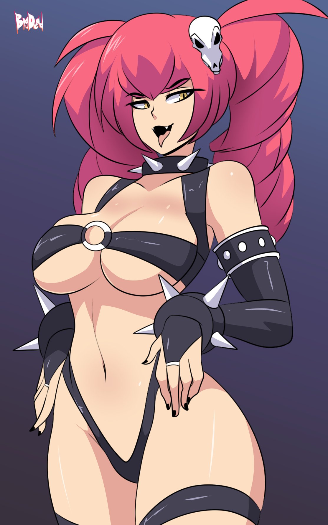 bigdeadalive, breasts, cleavage, female, female only, open mouth, solo, tongue, tongue out, vampire