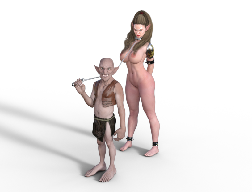 3d arms_behind_back bondage collar elf female goblin goblin_male leash nipples slave tagme transparent_background whiteraven