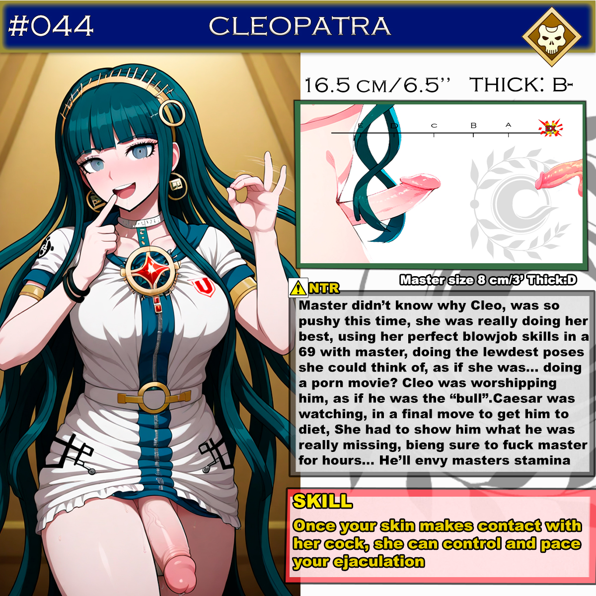 1futa, ai generated, blowjob gesture, breasts, character sheet, chart, cleopatra (fate), dirty talk, english, english text, fate (series), fate/grand order, fujimaru ritsuka (male), futa only, futanari, green hair, handjob gesture, intersex, large breasts, light skin, light-skinned futa, male, measurements, multiple penises, netorare, penis, penis size difference, sasakiwiwi, size comparison, size difference, small penis, solo, text, uncensored
