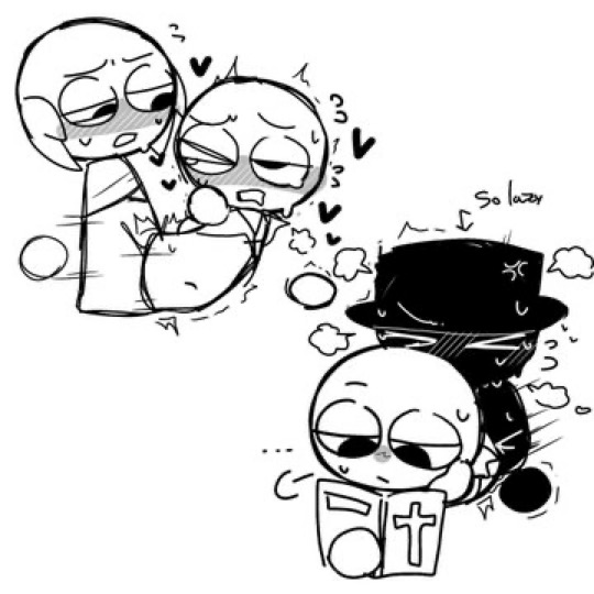 artist request, black (sprunki), cheating, chibi, gay, jevin (sprunki), male, monochrome, reading book, simple drawing, sprunki, tunner (sprunki), yaoi