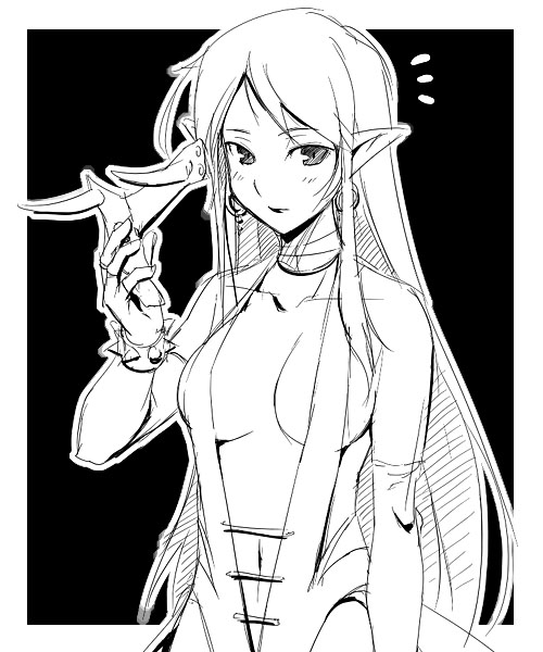 cleavage elf female female_only monochrome pointy_ears ragnarok_online solo zealotus zherlthsh