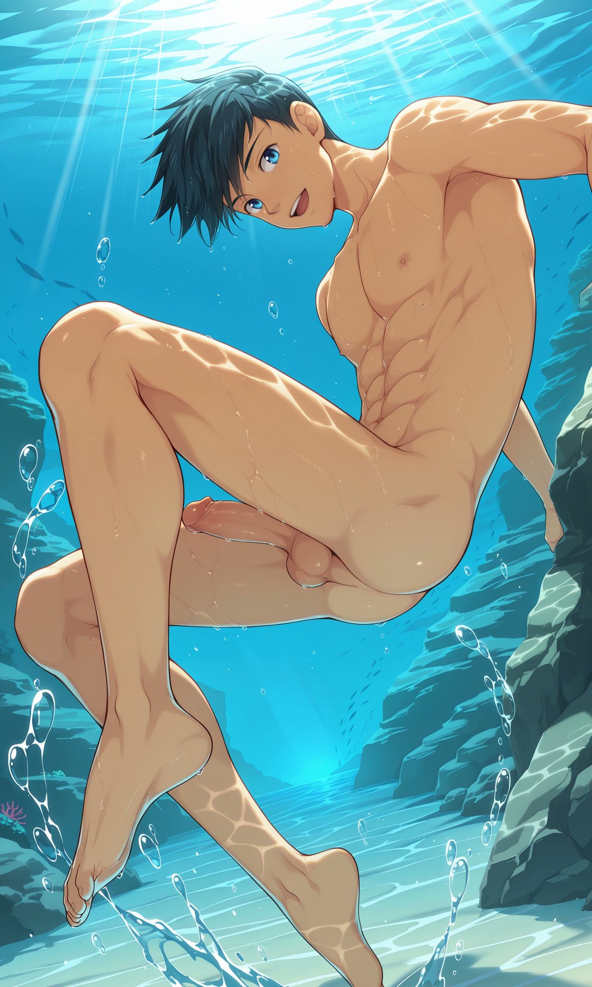 1boy abs ai_alexr ai_generated big_penis camp_buddy gay gay_male male male_only muscles muscular muscular_male naked naked_male natsumi_hamasaki no_pubic_hair nude underwater