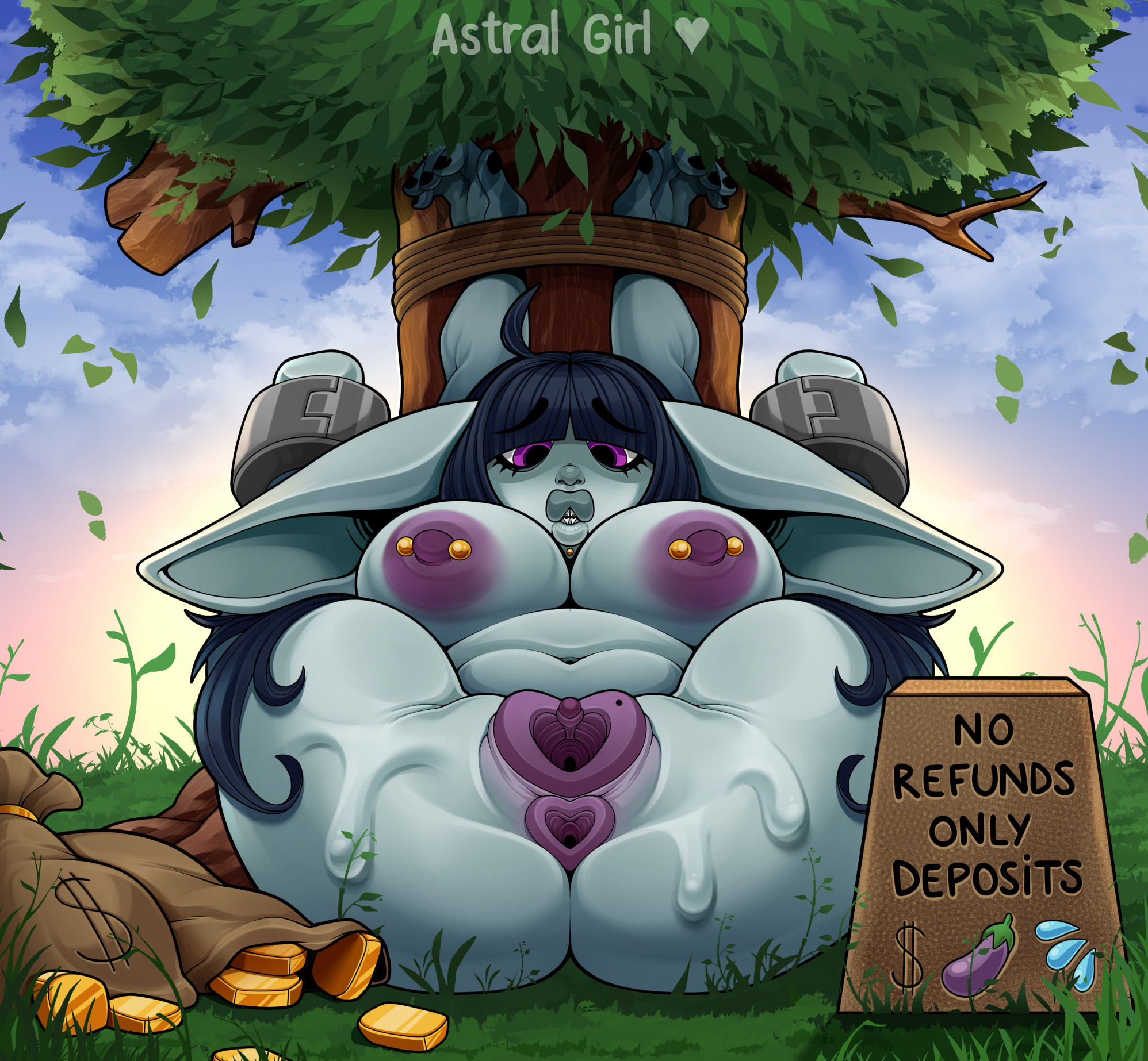 anus, astral girl, female, goblin, goblin female, green skin, monster, monster girl, nipple piercing, nipples, piercing, pussy, shortstack