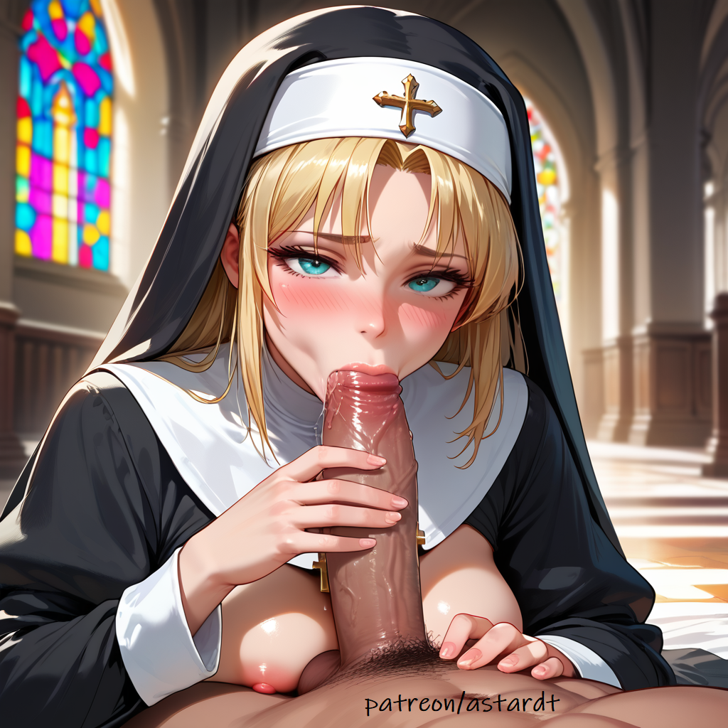 1boy 1boy1girl 1girls ai_generated astardt blonde_hair blowjob epon_clef nun oral oral_sex patreon scp-166 scp-166-arc scp_foundation succubus