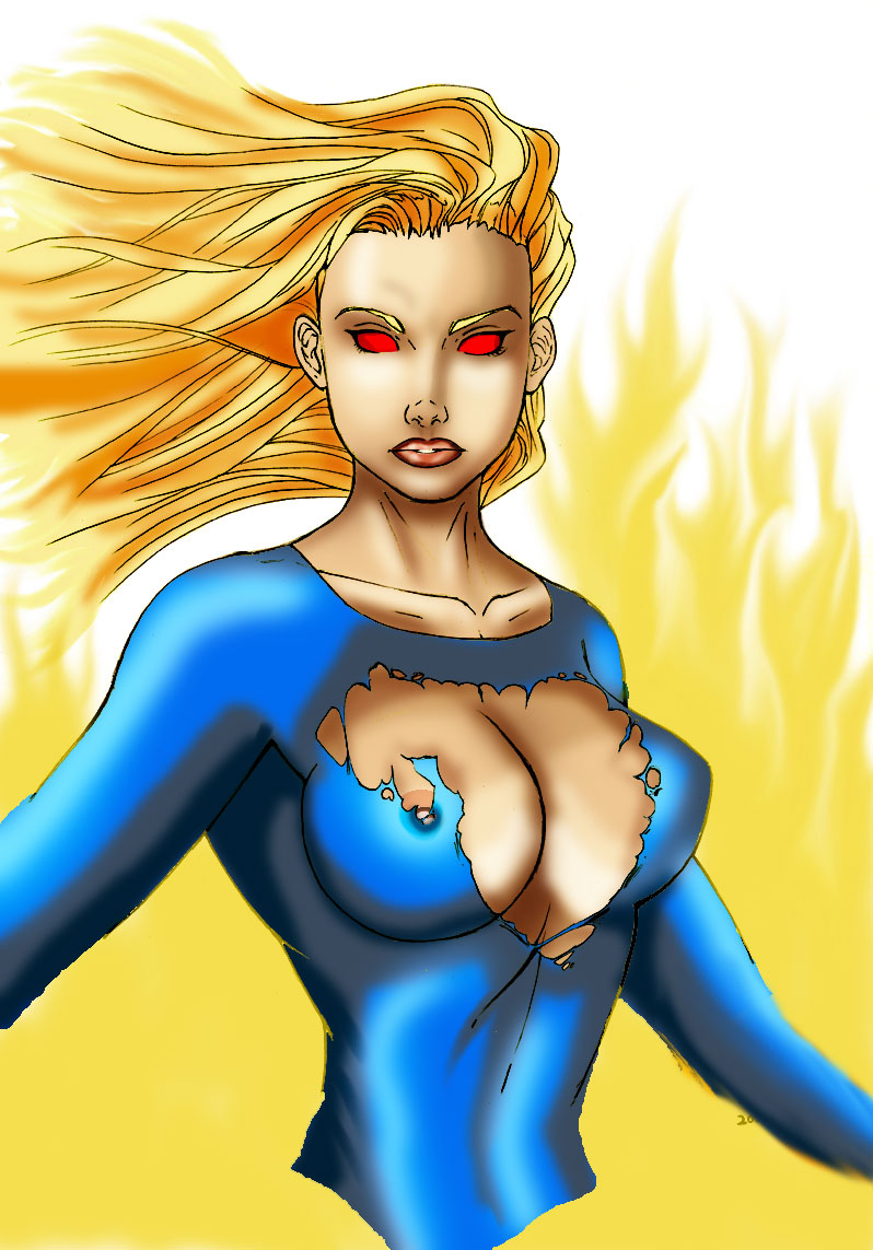 blonde_hair breasts dc_comics female long_hair nipples red_eyes supergirl superman_(series) tagme torn_clothing