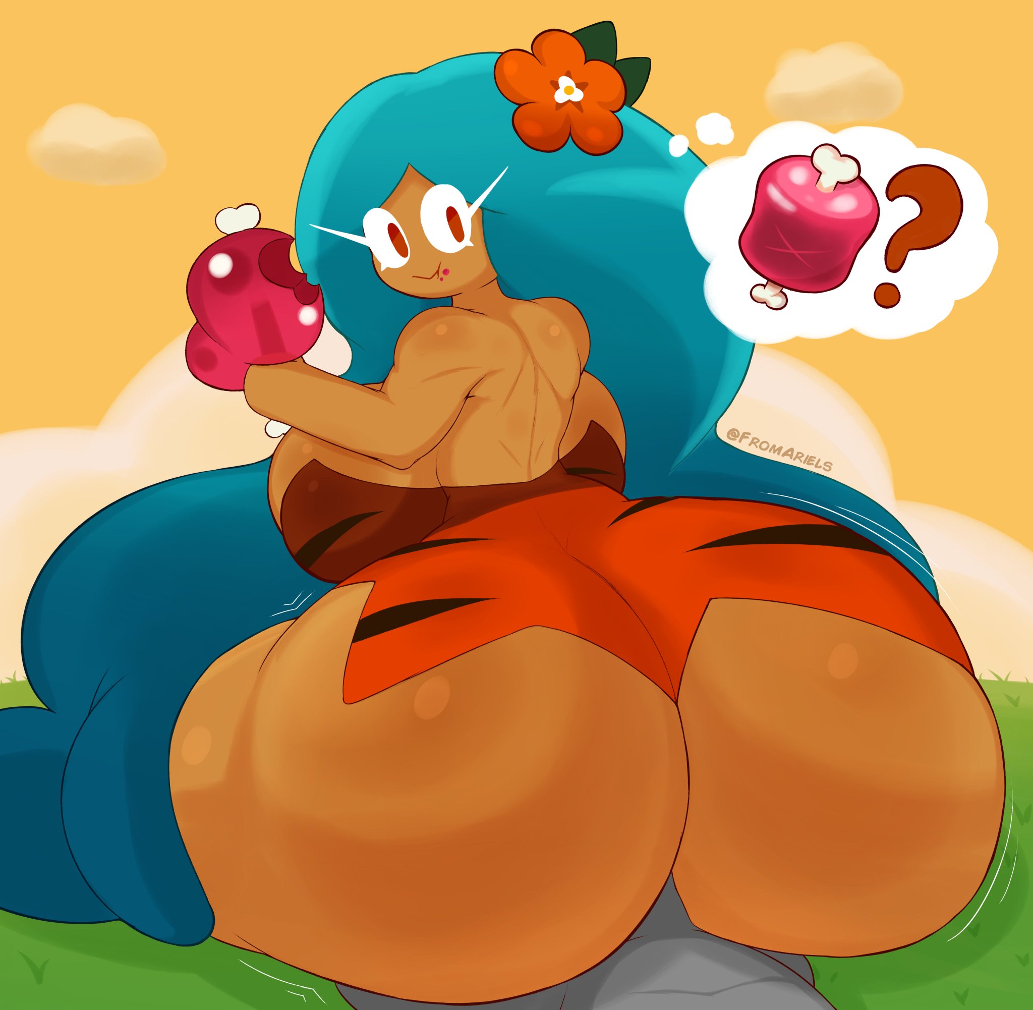 1boy, 1girls, anon, anonymous male, ass, big ass, clothing, cookie run, cookie run kingdom, cookie run ovenbreak, cookie run x humans, eating, female, fromariels, hyper ass, male, sex, tagme, tiger lily cookie, unseen male face