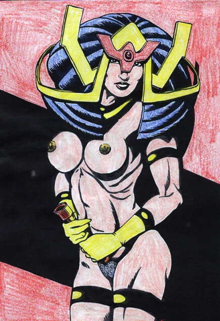 1girls artist_request barda_free big_barda breasts dc_comics female female_only helmet mega-rod mister_miracle_(series) new_gods nipples solo the_new_gods topless