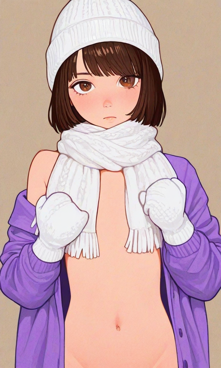 1girls ai_generated ash_(kosine1777) beanie brown_hair convenient_censoring flat_colors flustered hair_covering_eye jacket kosine1777 kosineverse mittens open_jacket original original_character out-of-frame_censoring pants scarf short_hair small_breasts white_beanie white_mittens white_scarf winter winter_clothes young younger_female