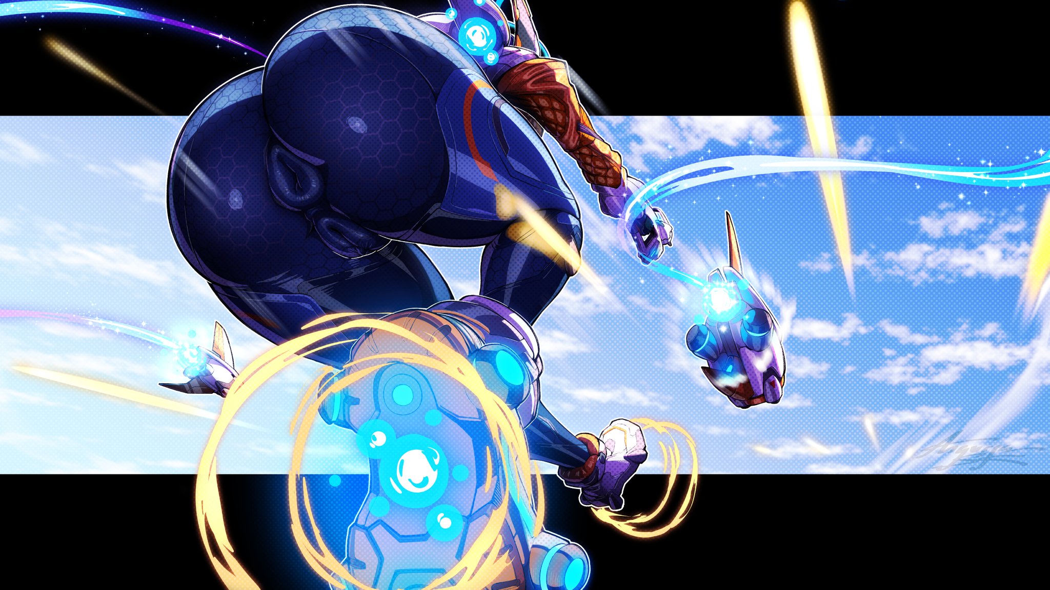 1girls, 2d, anguriask, anus, anus visible through clothes, ass, ass focus, bodysuit, clothed, clothed female, female, female only, juno (overwatch), light skin, light-skinned female, overwatch, overwatch 2, purple hair, pussy, pussy visible through clothes, skintight, skintight bodysuit, solo, solo female, tagme