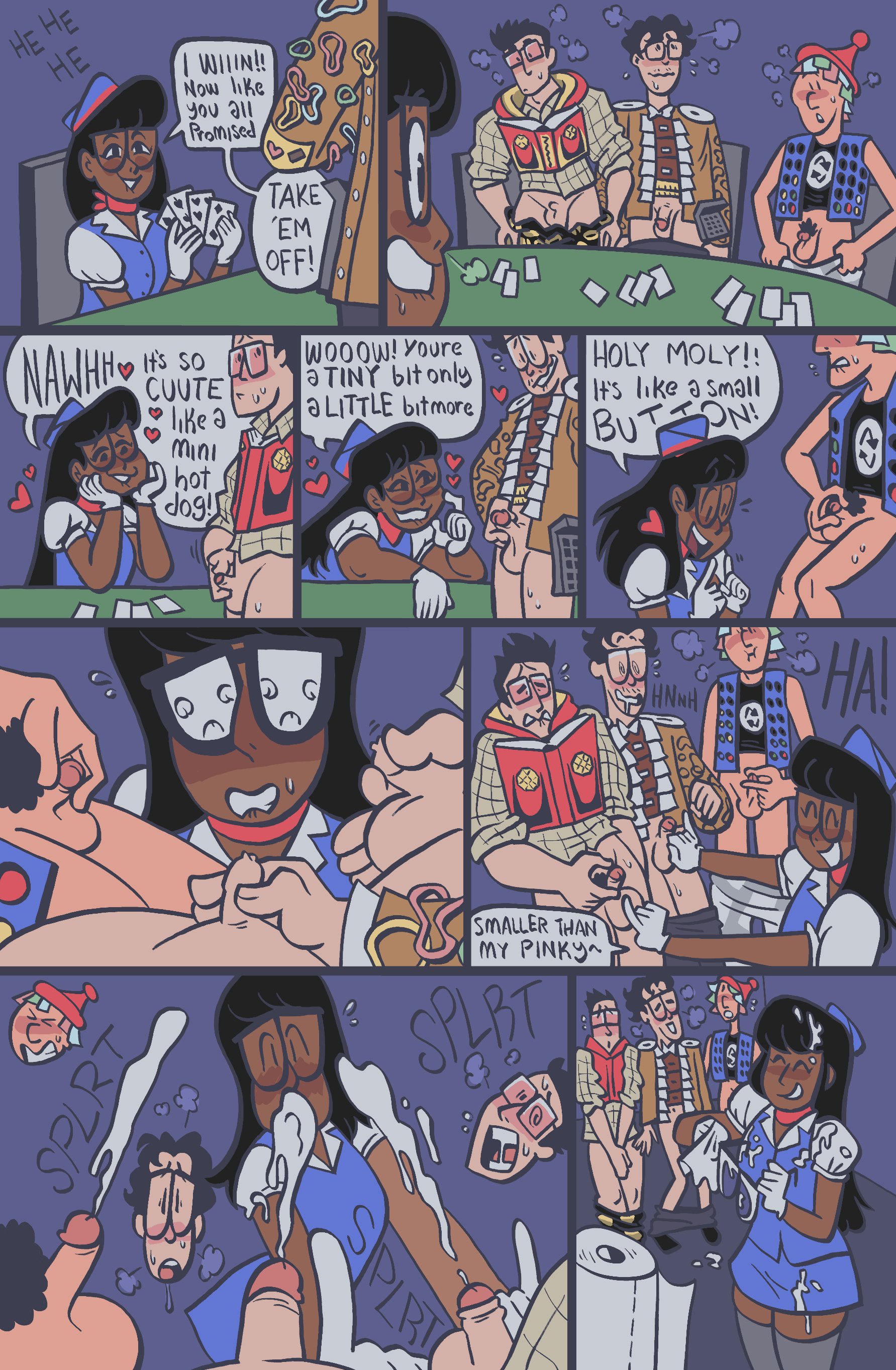 bukkake, chance (date everything), comic, cum, date everything, ejaculation, humiliation, jerry (date everything), long hair, micropenis, original character, parker bradley (date everything), samrockwell420, small penis, small penis humiliation, tagme