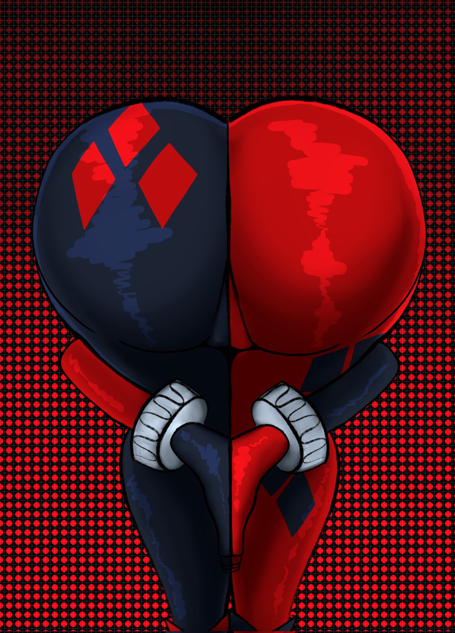 1girl, 1girls, ass, ass focus, batman (series), batman: the animated series, bent over, big butt, black bodysuit, bodysuit, bubble butt, butt focus, caked up, cameltoe, cheesecake, clothed, dc comics, female, female focus, female only, gloves, harley quinn, harley quinn (classic), huge ass, praise da booty (meme), red bodysuit, solo, solo female, solo focus, superbone, thick ass, wide hips
