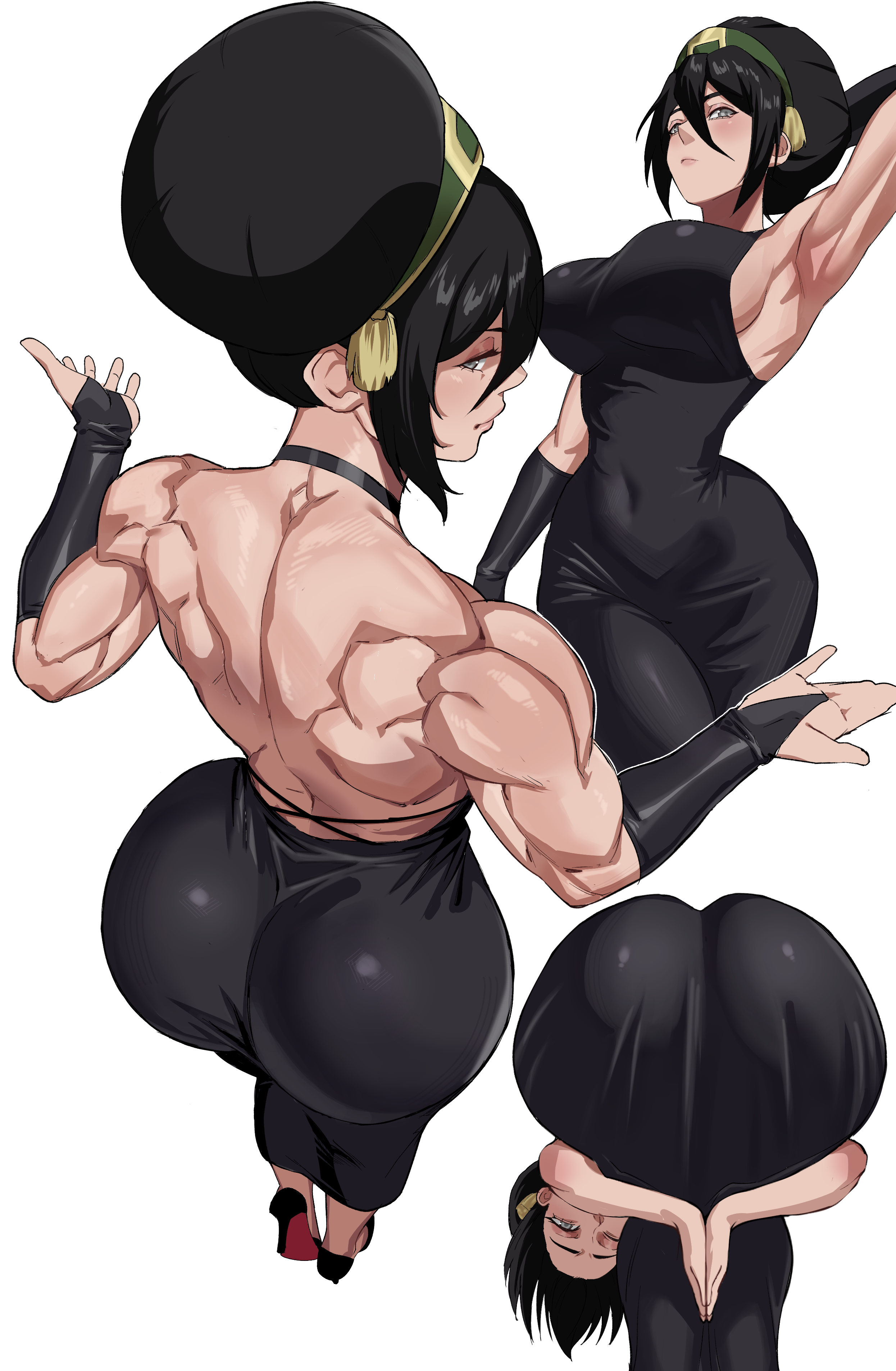 1girls, 2d, ass, avatar the last airbender, black hair, dress, female, female only, light skin, light-skinned female, mg99, mg991998, muscular, muscular back, muscular female, praise da booty (meme), solo, solo female, tagme, the legend of aang, thighs, toph bei fong