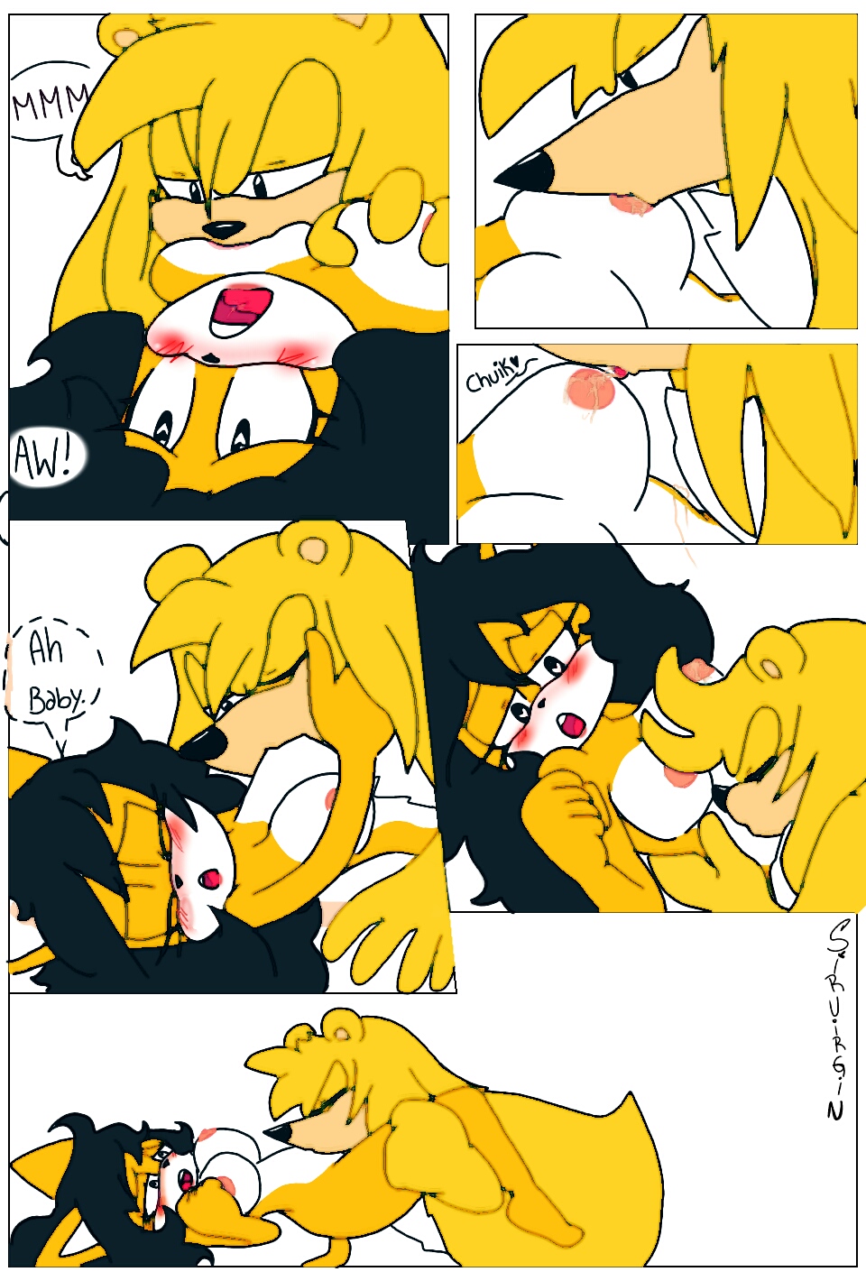 bark_the_polar_bear black_hair blonde_hair breasts honey_the_cat polar_bear sirvirgin98 sonic_(series)