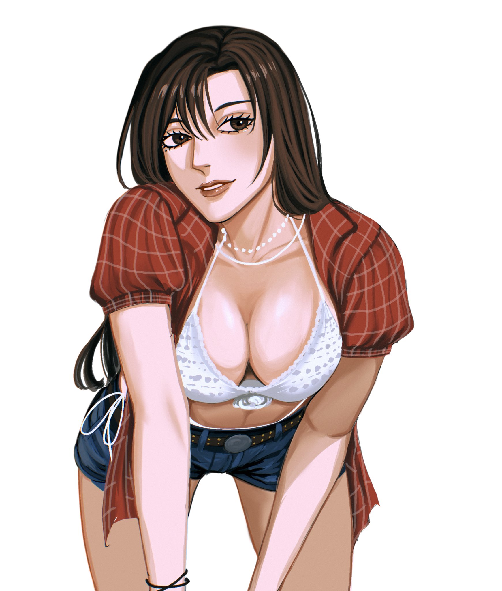 asian, asian female, big breasts, breast focus, breasts, breasts focus, brown eyes, brown hair, cleavage, cleavage focus, crawling, japanese, japanese female, jujutsu kaisen, kwon eun-bi, kwon eun-bi (cosplay), looking away, pose, sexy, shoko ieiri, stllrchld, waterbomb, white background, white bikini