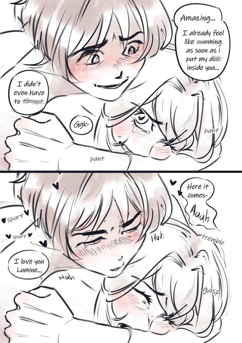 1boy 1girl arm_around_partner blush cumming description dirty_talk drooling english_text female femsub genshin_impact grabbing_from_behind heart holding_partner horny_male hugging_from_behind i_love_you lumine_(genshin_impact) male male/female maledom orgasm scaramouche_(genshin_impact) sex speech_bubble straight
