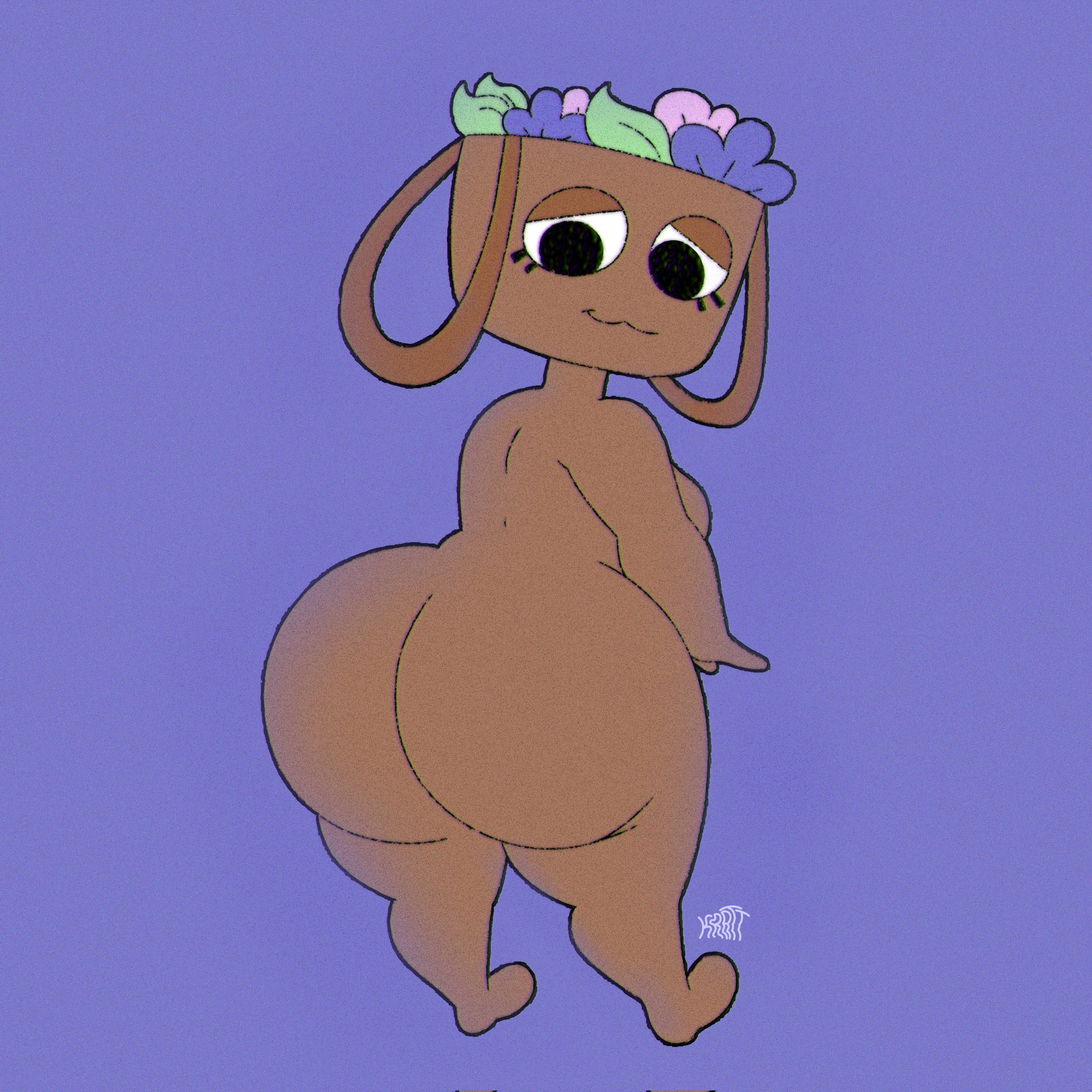 1girls, 2020s, 2026, ass, back view, basket, bassie (dandy's world), big ass, blushcrunch studio, completely naked, completely naked female, completely nude, completely nude female, dandy's world, dandys world, female, female only, flower, krattgg, looking back, naked, naked female, nude, nude female, roblox, solo, solo female, tagme