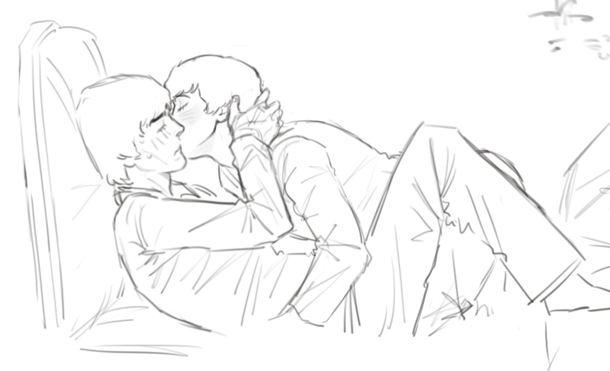 2026, 2boys, blush, clothed, english text, gay, george harrison, kissing, line art, male only, mazapaneze, musician, paul mccartney, real person, sketch, text, the beatles, yaoi