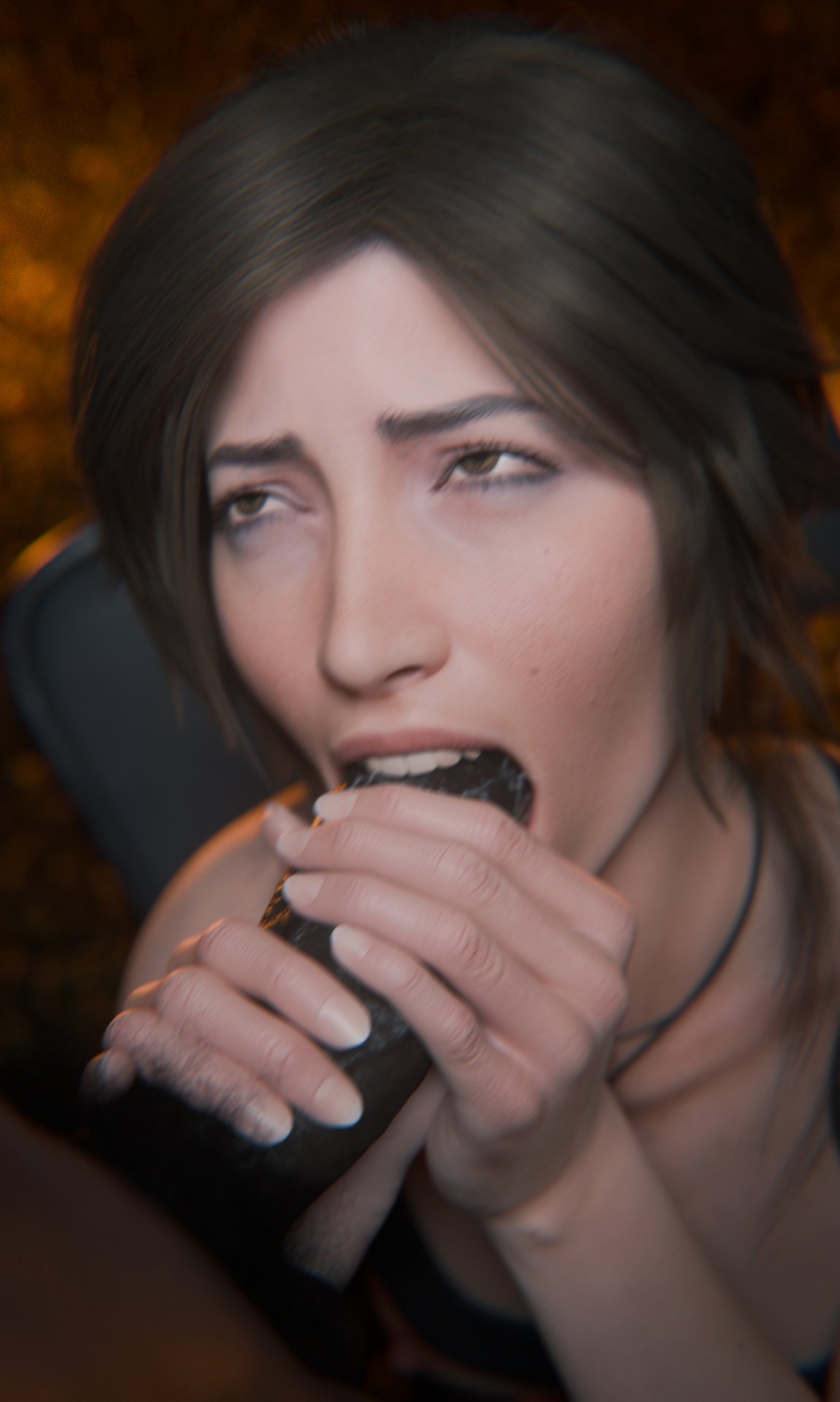 1boy, 1boy1girl, 1girls, 2026, 3d, brown eyes, brown hair, cabezadeperro00, choking on cock, choking on penis, dark penis, dark skin, dark-skinned male, fellatio, hand on penis, hetero, interracial, lara croft, lara croft (survivor), light skin, light-skinned female, looking at partner, looking up, male pubic hair, open mouth, oral, oral sex, penis, ponytail, pubic hair, realistic, rough oral, saliva, solo focus, submissive, submissive female, tagme, teeth, tomb raider, tomb raider (survivor)