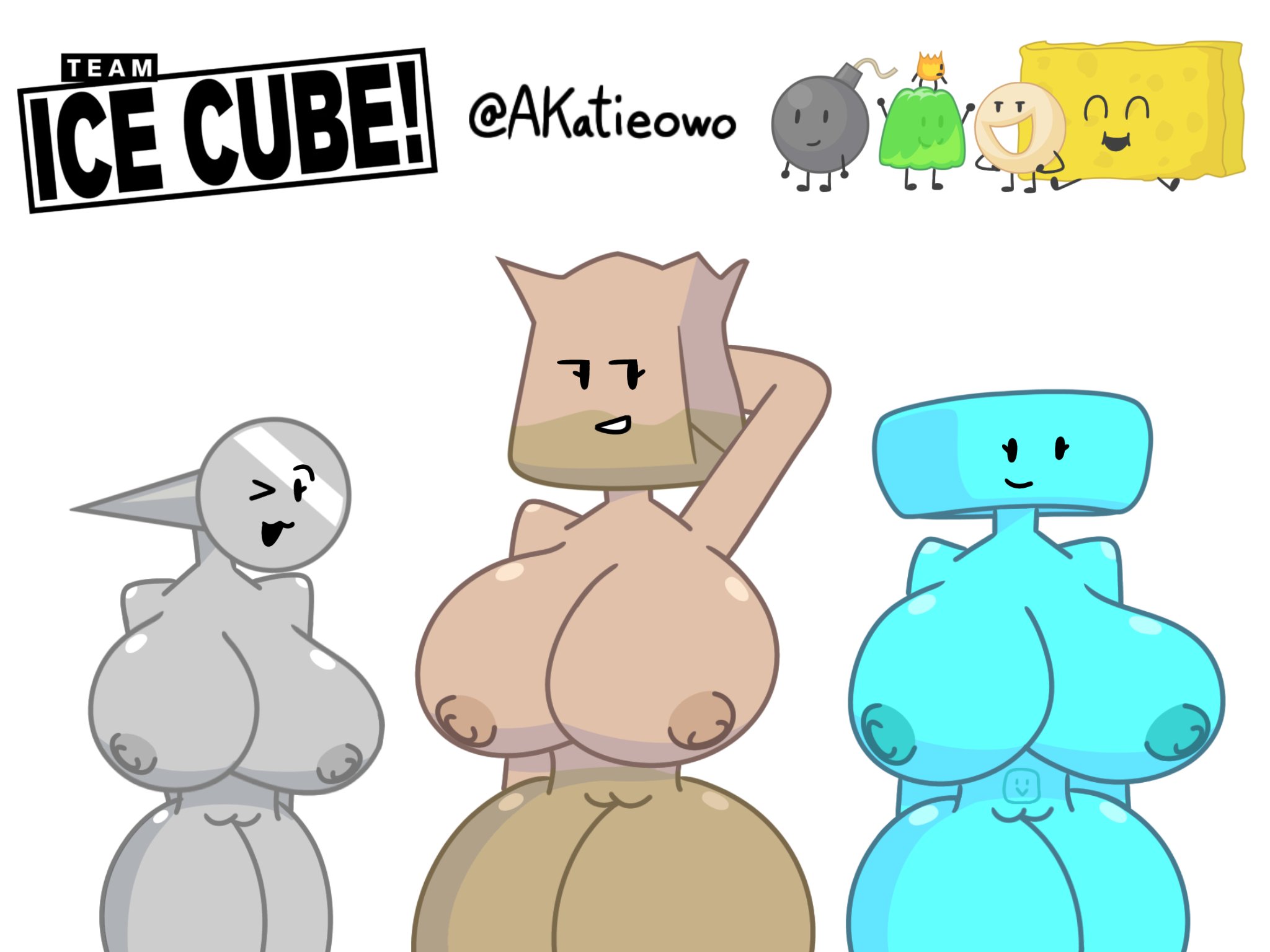 3girls, 5boys, accurate art style, akatieowo, barf bag (bfdi), battle for bfdi, battle for dream island, bfb, bfdi, bomby (bfdi), bracelety (bfdi), breasts, donut (bfdi), female, firey jr., gelatin (bfdi), jacknjellify, jnj, male, naily (bfdi), nipples, object show, object show community, object shows, osc, spongy (bfdi), team ice cube! (bfdi)