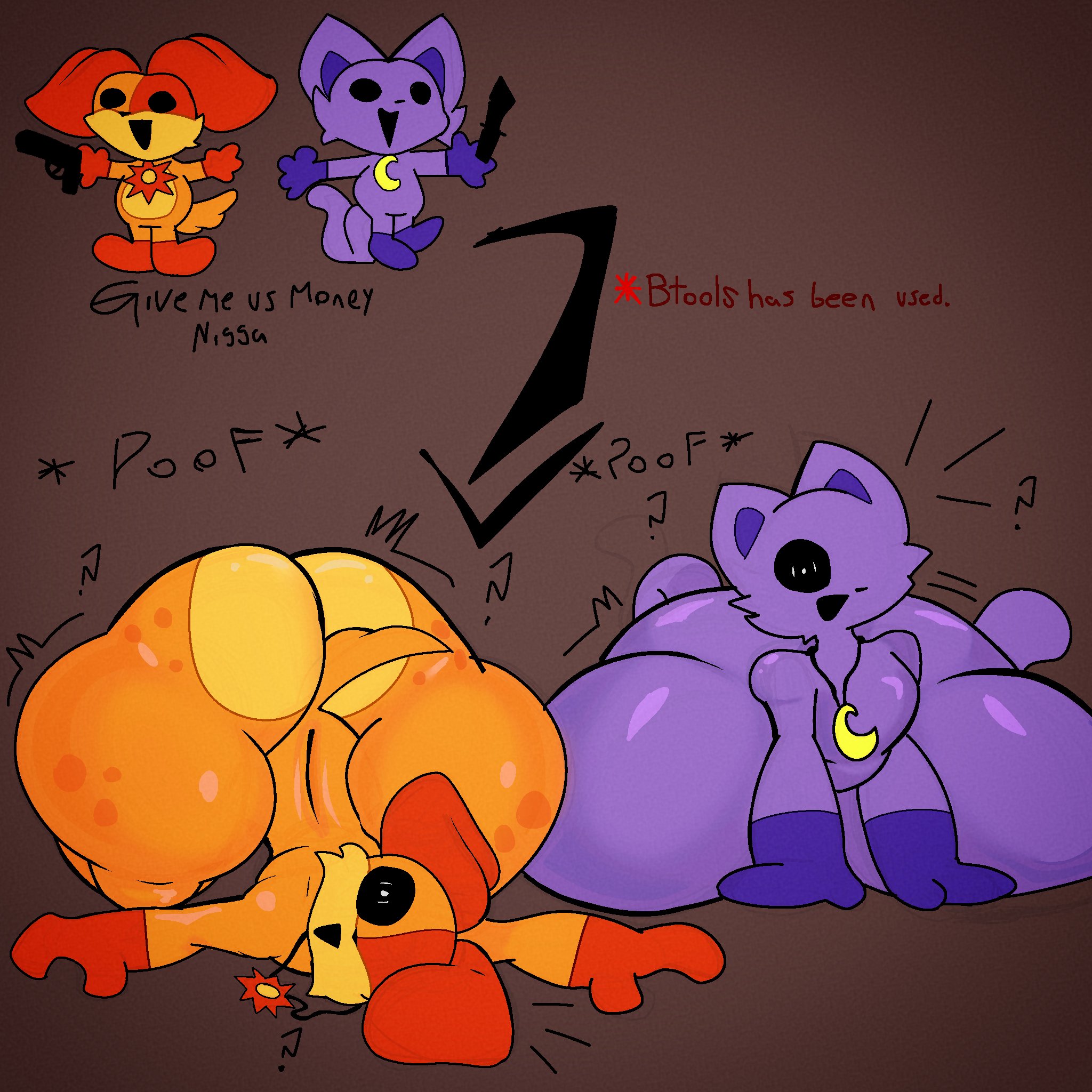 ass, ass bigger than head, ass expansion, ass focus, big ass, bottom heavy, bottom heavy femboy, bottom heavy male, catnap, catnap (poppy playtime), critters (poppy playtime), crude drawing, dogday, dogday (poppy playtime), expansion, femboy, gay, no humans, partners, poppy playtime, poppy playtime (chapter 3), racial slur, slur, smiling critters