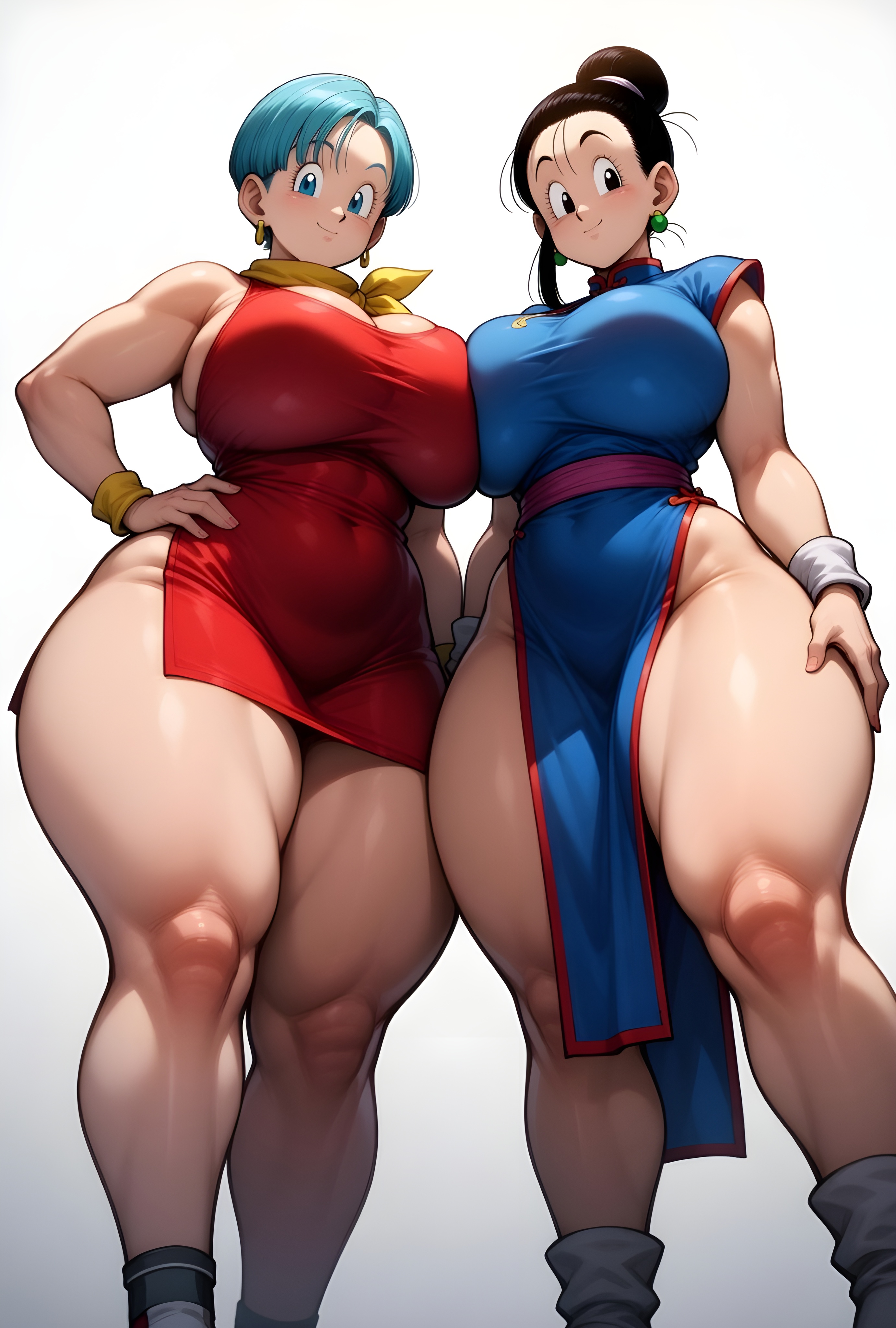 2female, 2girl, 2girls, 2milfs, ai generated, ass, big ass, big breasts, big butt, blue hair, brasil louco, breasts, bubble ass, bubble butt, bulma briefs, chichi, chubby female, clothed, clothed female, curvaceous, curvy, curvy body, curvy figure, cute, dominant, dominant female, dragon ball, dragon ball super, dragon ball z, fat ass, fat butt, fat female, female, female only, fully clothed, large ass, large breasts, looking at viewer, mature, mature female, mature woman, milf, milf body, multiple females, multiple girls, seducing, seducing viewer, seductive, seductive look, seductive smile, sexy, sexy body, sexy pose, simple background, tagme, thick ass, thick body, thick butt, thick thighs, voluptuous, voluptuous body, voluptuous female, white background