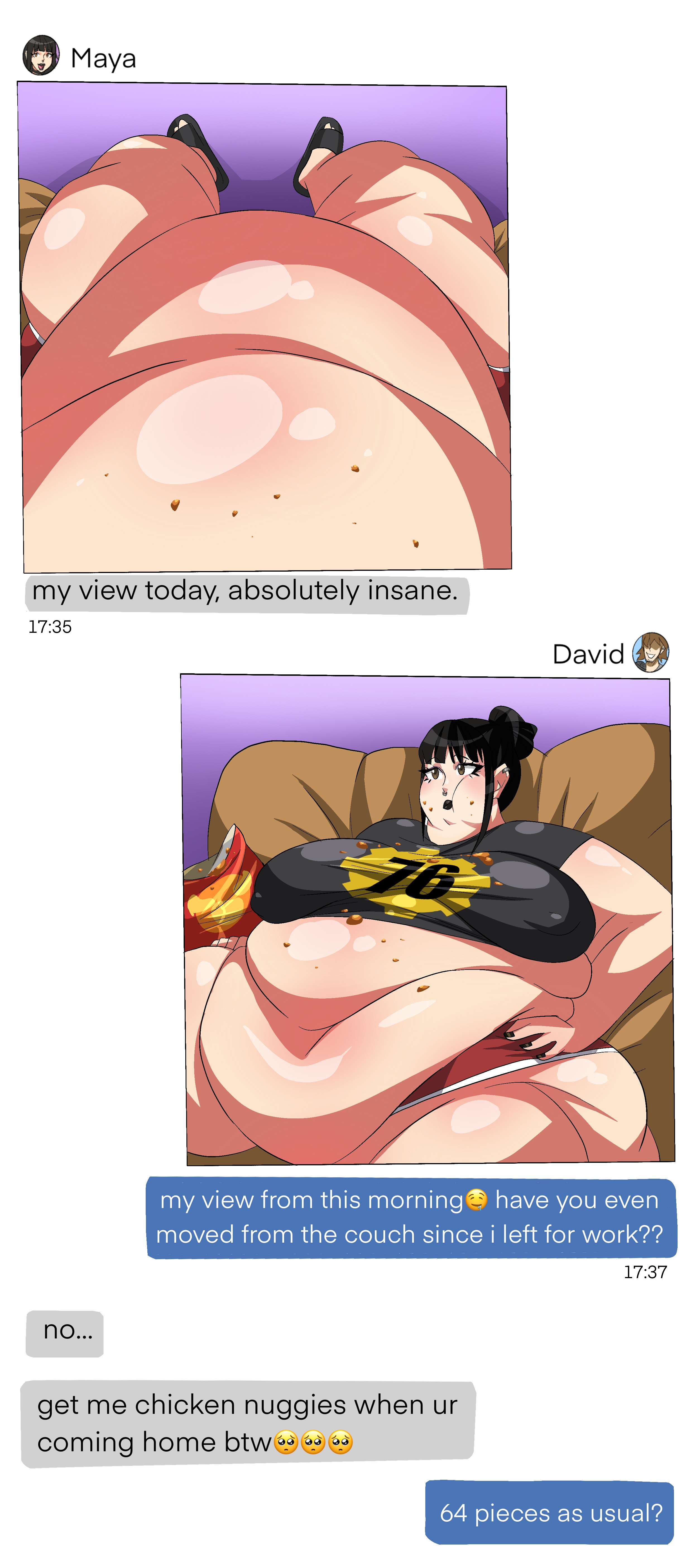 1boy1girl, ass, assthethick, bbw, belly, belly overhang, big belly, big breasts, bloated, bloated belly, bloated stomach, blush, chubby, chubby chaser, chubby female, crumbs, crumbs on face, david (assthethick), fat, female, female focus, goth, goth girl, huge breasts, large breasts, lazy, maya (assthethick), morbidly obese, morbidly obese female, muffin top, obese, obese female, office worker, overweight, overweight female, photos, selfie, selfie pose, ssbbw, sweat, sweating, sweaty, sweaty body, text, text message, text messages, text messaging