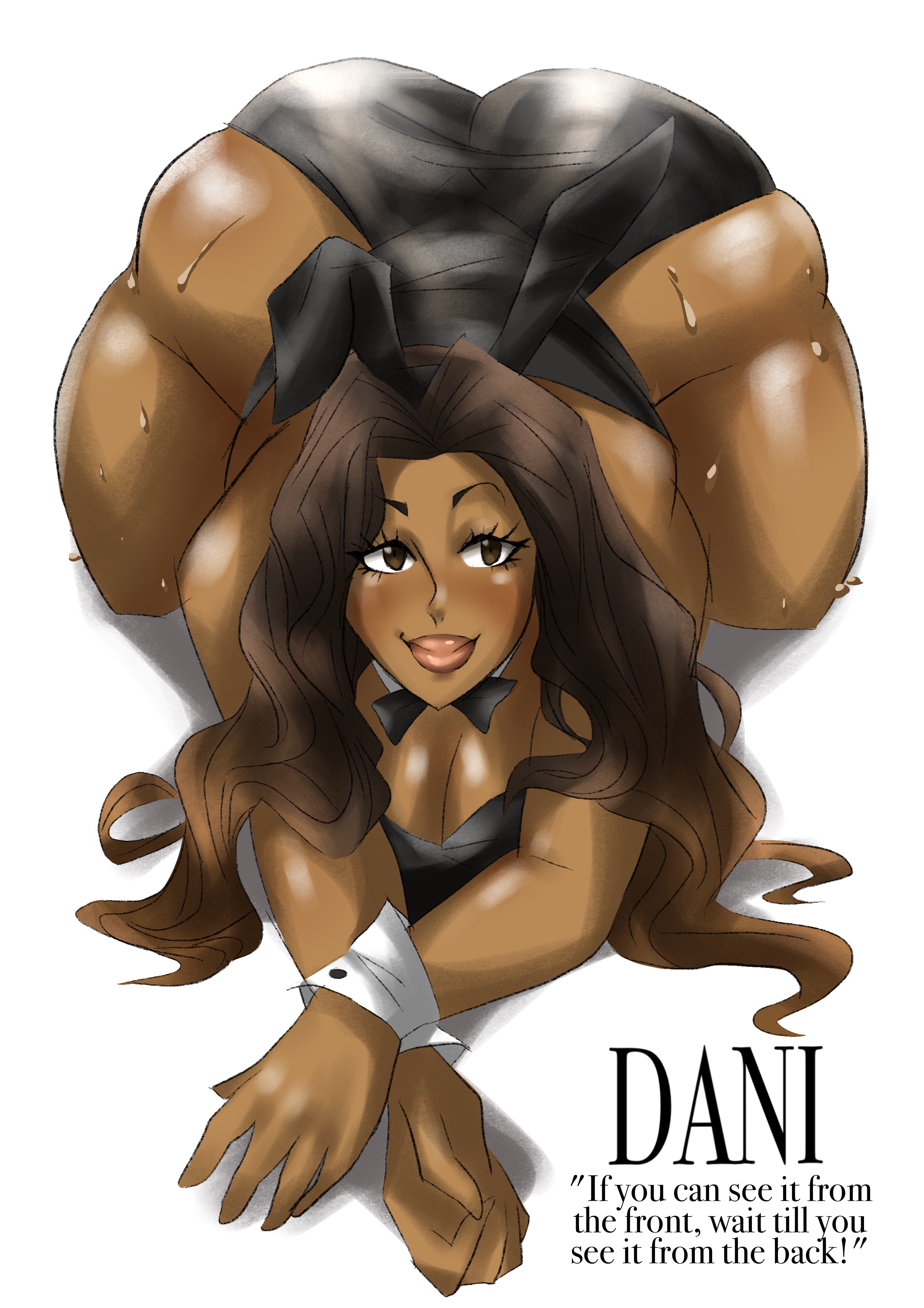 1female, 1girls, ass, ass bigger than body, ass bigger than head, ass bigger than torso, ass focus, ass up, assthethick, big ass, big belly, big breasts, breasts, brown eyes, brown hair, bubble ass, bubble butt, bunny costume, bunny ears, bunnysuit, dani (assthethick), dark skin, dark-skinned female, dumptruck ass, english text, enormous ass, face down ass up, fat, fat ass, female, female focus, female only, gigantic ass, ginormous ass, goonable, huge ass, huge breasts, huge thighs, humongous ass, hyper, hyper ass, large ass, large breasts, magazine cover, masterpiece, mature, mature body, mature figure, mature woman, milf, mommy, perfect ass, perfect body, perfection, rare, round ass, smile, solo, solo female, sweat, sweaty, sweaty body, sweaty thighs, thick, thick ass, thick thighs, thighs, thunder thighs, voluptuous, voluptuous female, wide hips