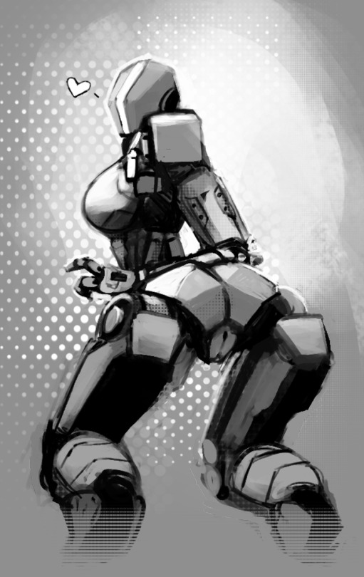 1girls 2018 armor black_body breastplate chest_plate featureless_face female female_only from_behind_(disambiguation) heart helmet hourglass machine mec_(x-com) monochrome no_humans painted psyk323 pussy robot simple_background solo solo_female video_games white_body wide_hips x-com