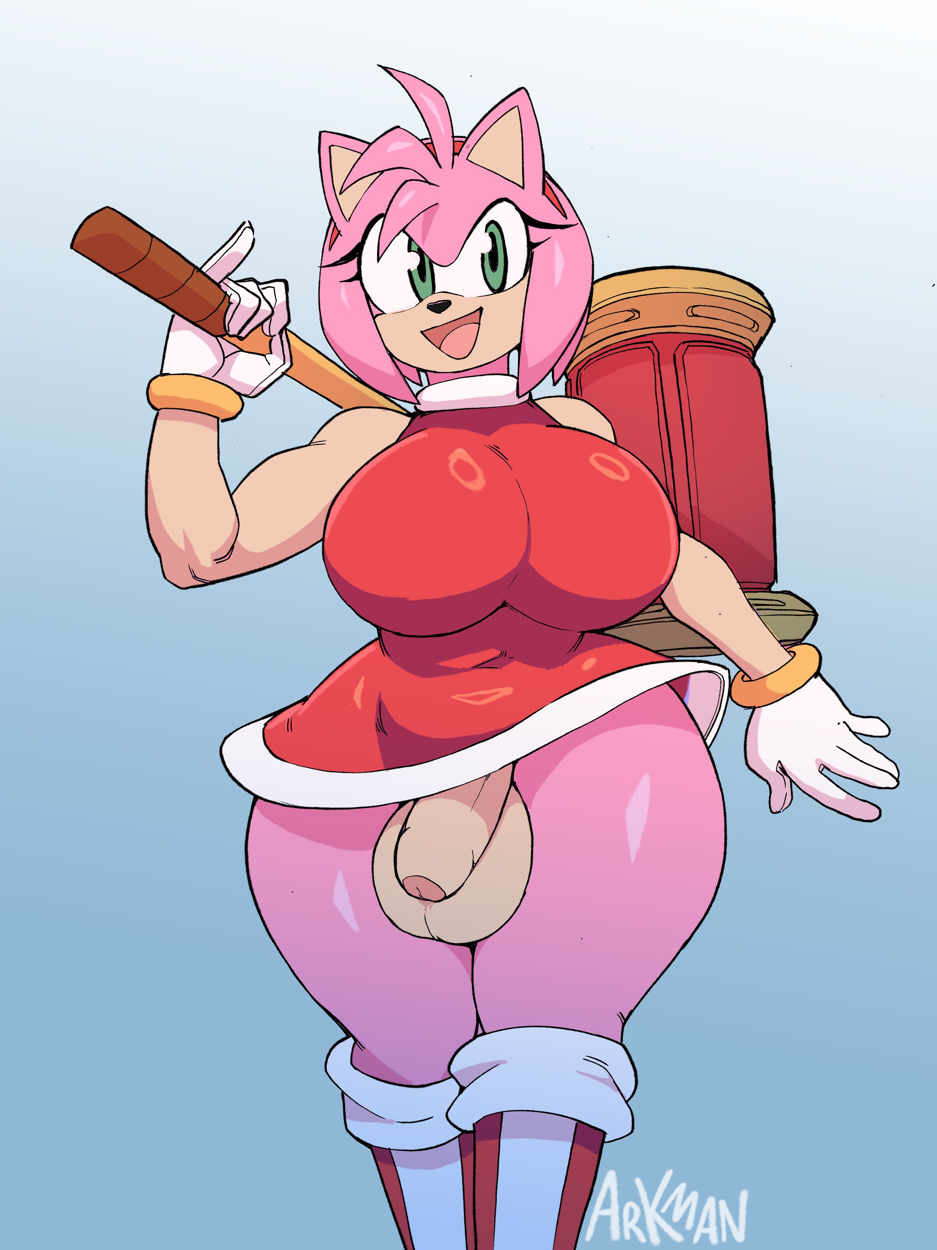 1futa, 2026, amy rose, anthro, arkman, big balls, big breasts, big penis, blue background, flaccid, flaccid penis, foreskin, furry, futa only, futanari, gloves, green eyes, hammer, hourglass figure, looking at viewer, mobian (species), mobian hedgehog, no panties, pink fur, pink hair, sega, sonic (series), tagme, thick thighs, uncircumcised, voluptuous, voluptuous anthro, voluptuous body, voluptuous dickgirl, voluptuous futa, voluptuous futanari, watermark